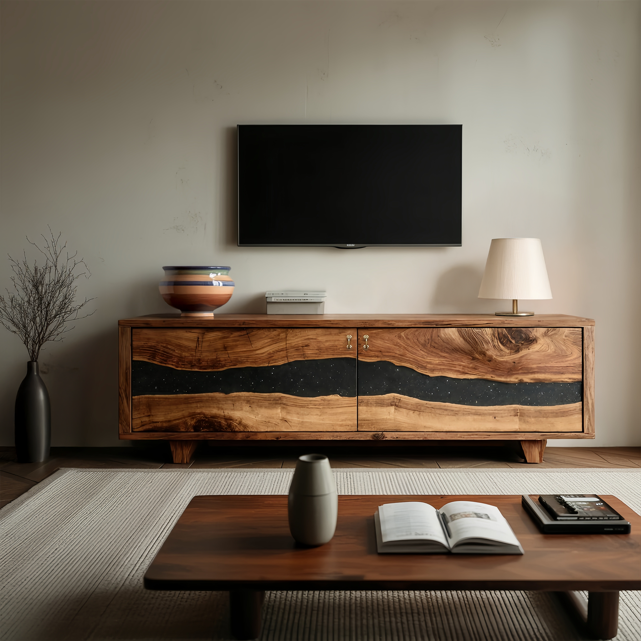 Handcrafted Live Edge TV Cabinet For Furniture Decor