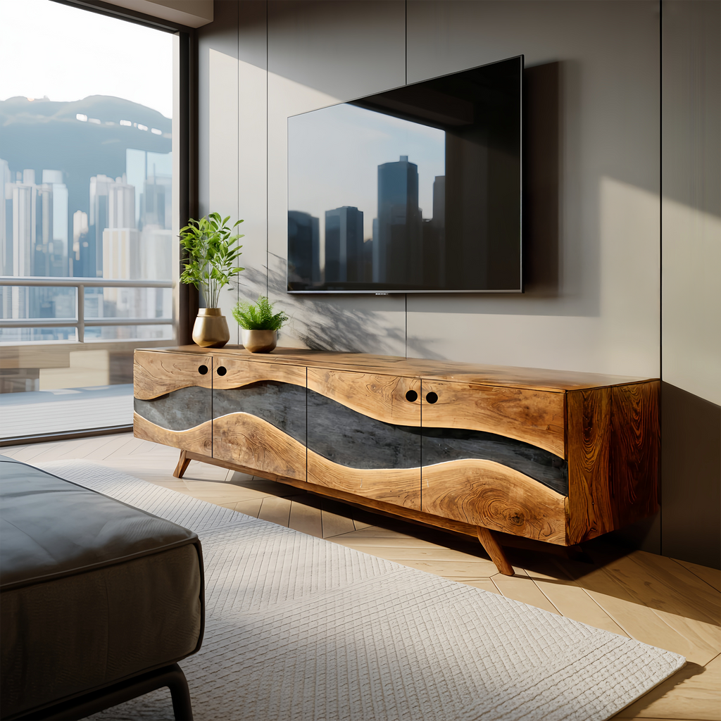 Modern Live Edge TV Cabinet For Entryway Design