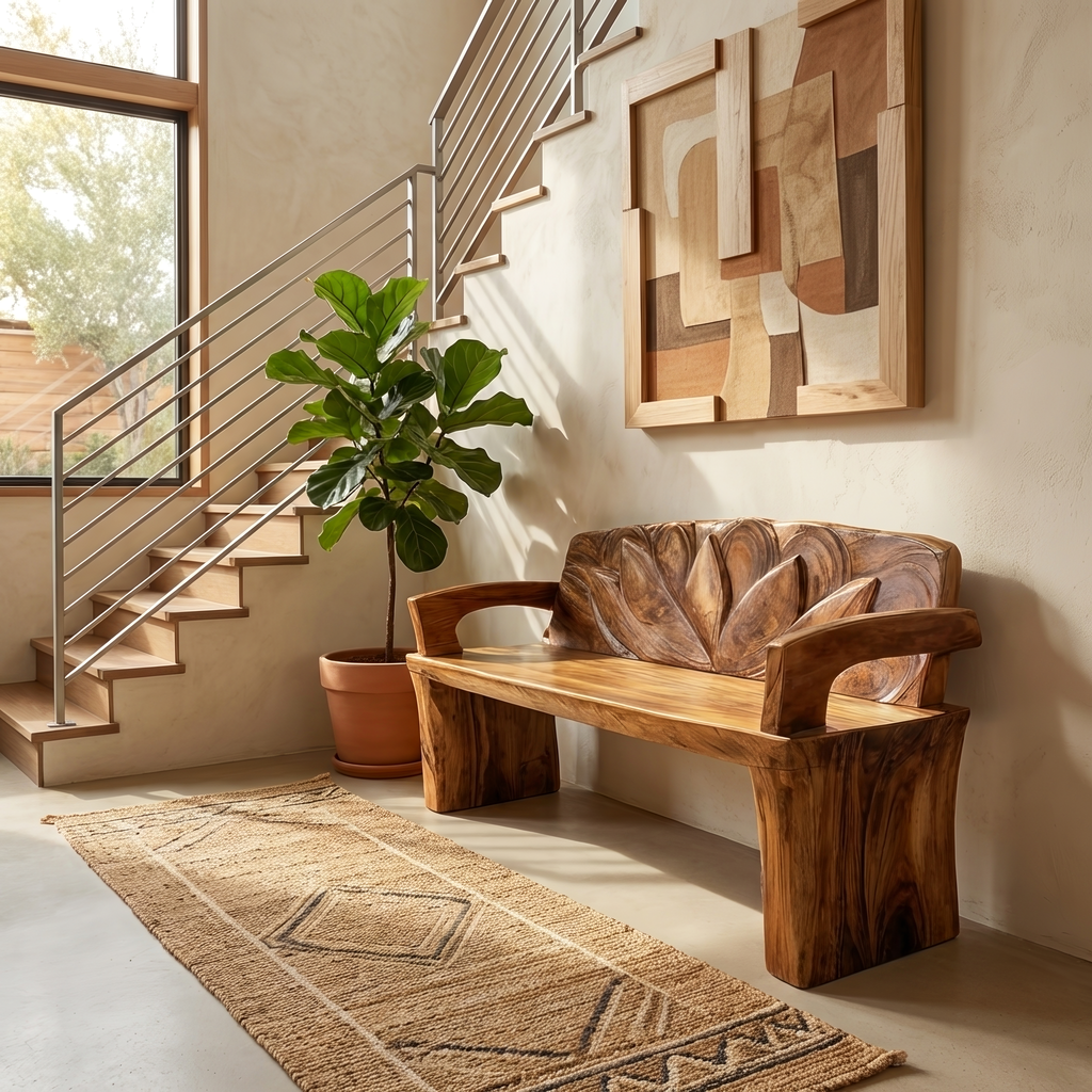 Live Edge Handmade Wood Bench For Entryway Seating Decor