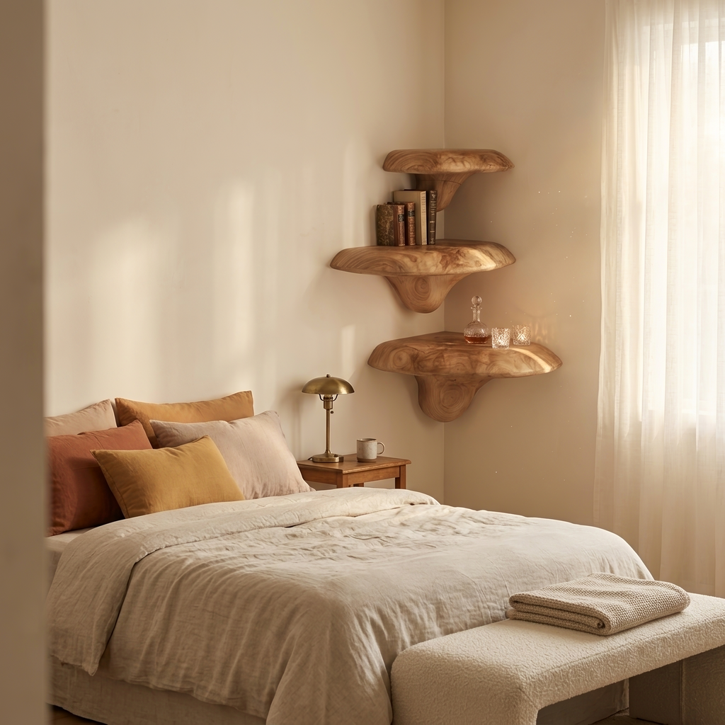 Farmhouse Solid Wood Mushroom Shelf For Bedroom Decor And Furniture Design