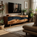 Modern Wooden Live Edge TV Stand For Entryway Design