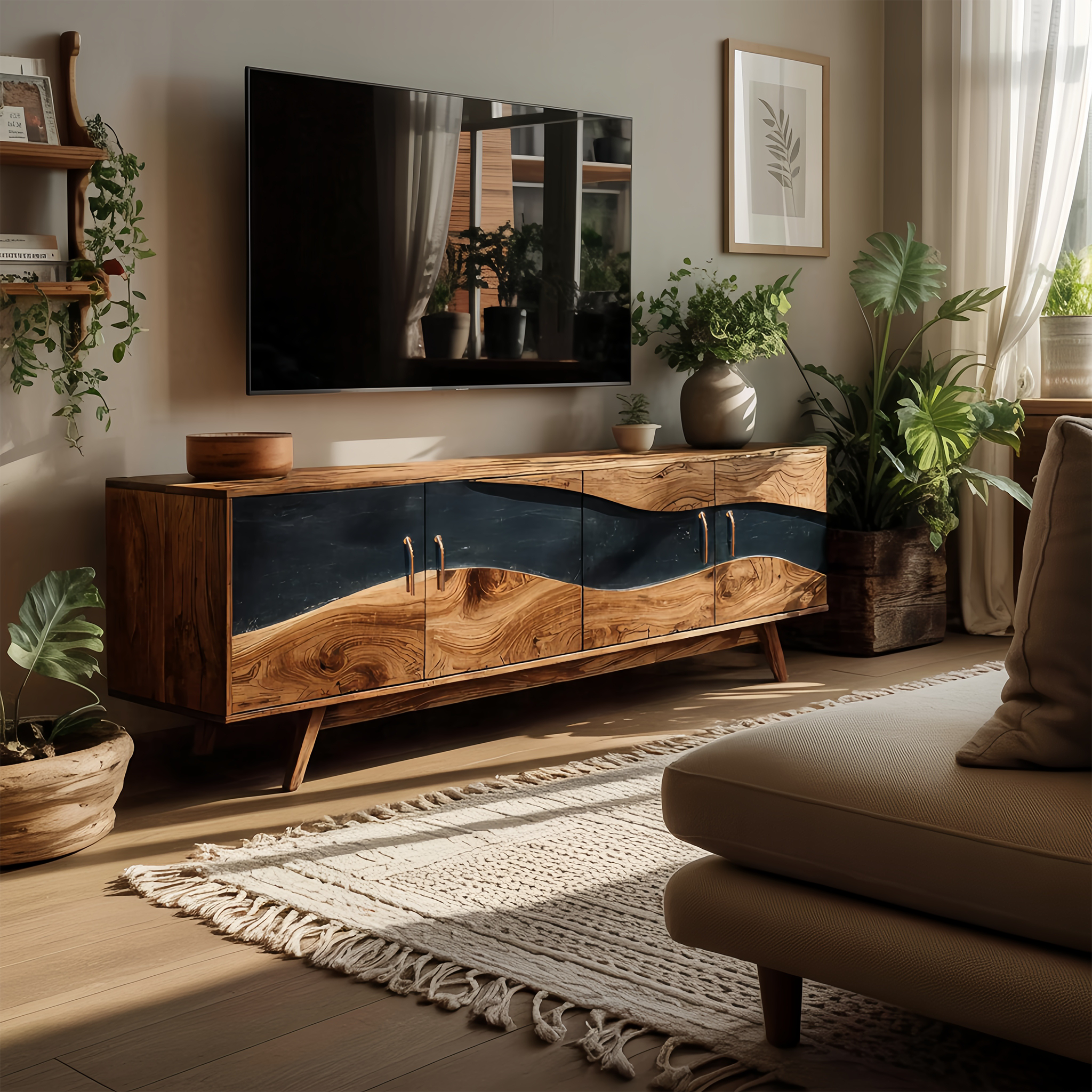 Modern Wooden Live Edge TV Stand For Entryway Design