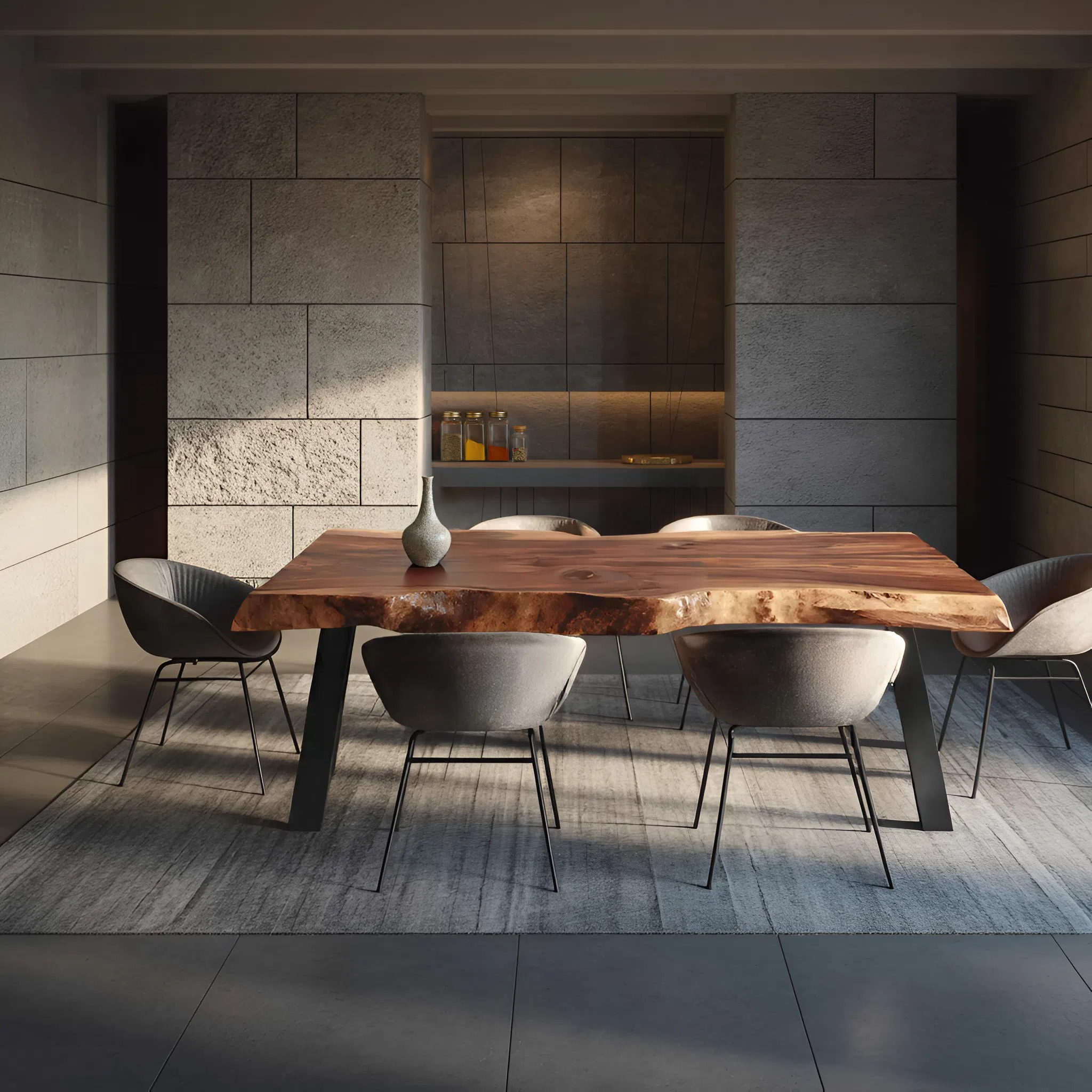 Dining Room Mid Century Live Edge Dining Table Retro Style