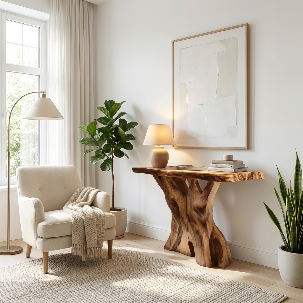 Modern Solid Wood Console Table Live Edge Design For Entryway Decor