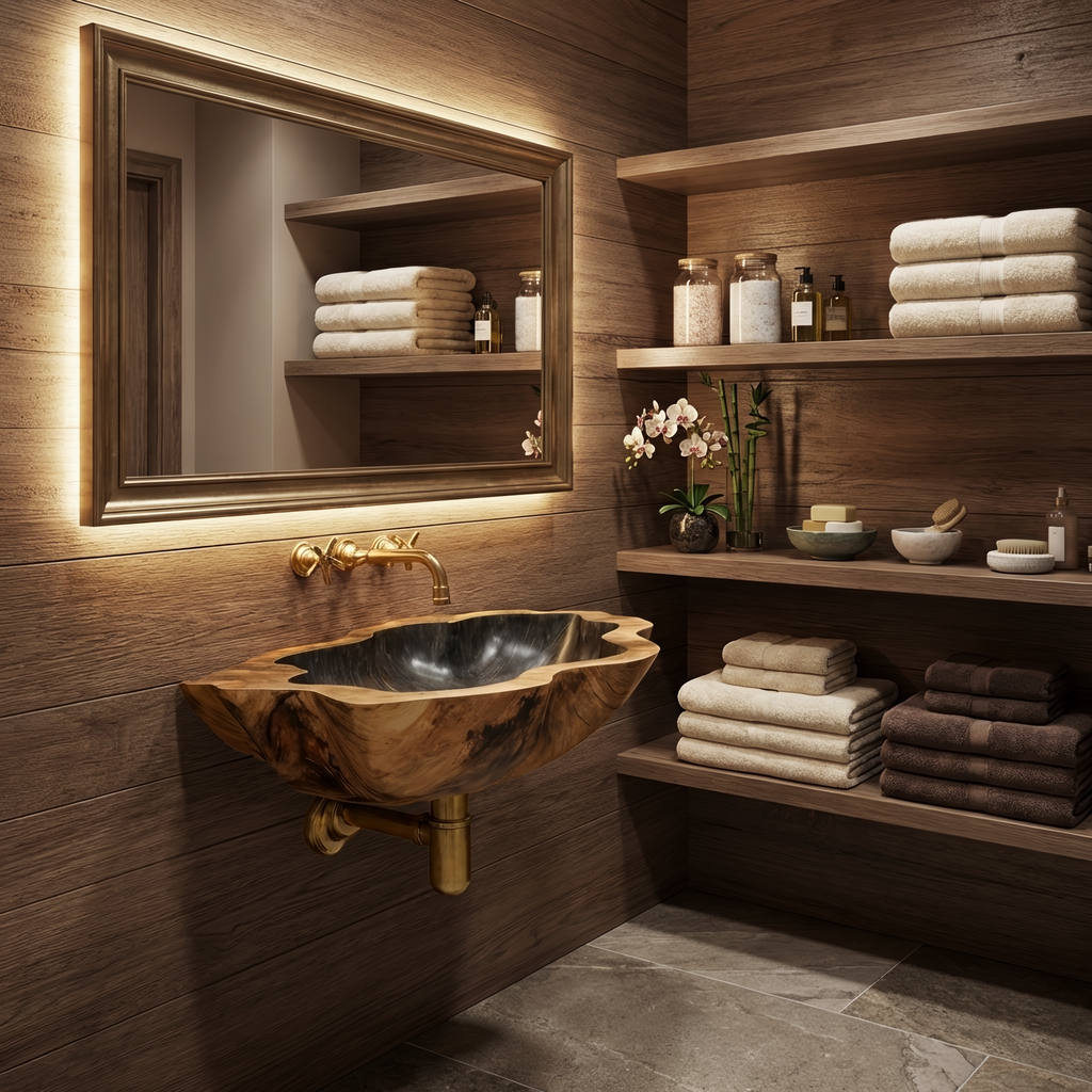 Handcrafted Solid Wood Vanity Sink For Custom Bathroom Furniture Decor