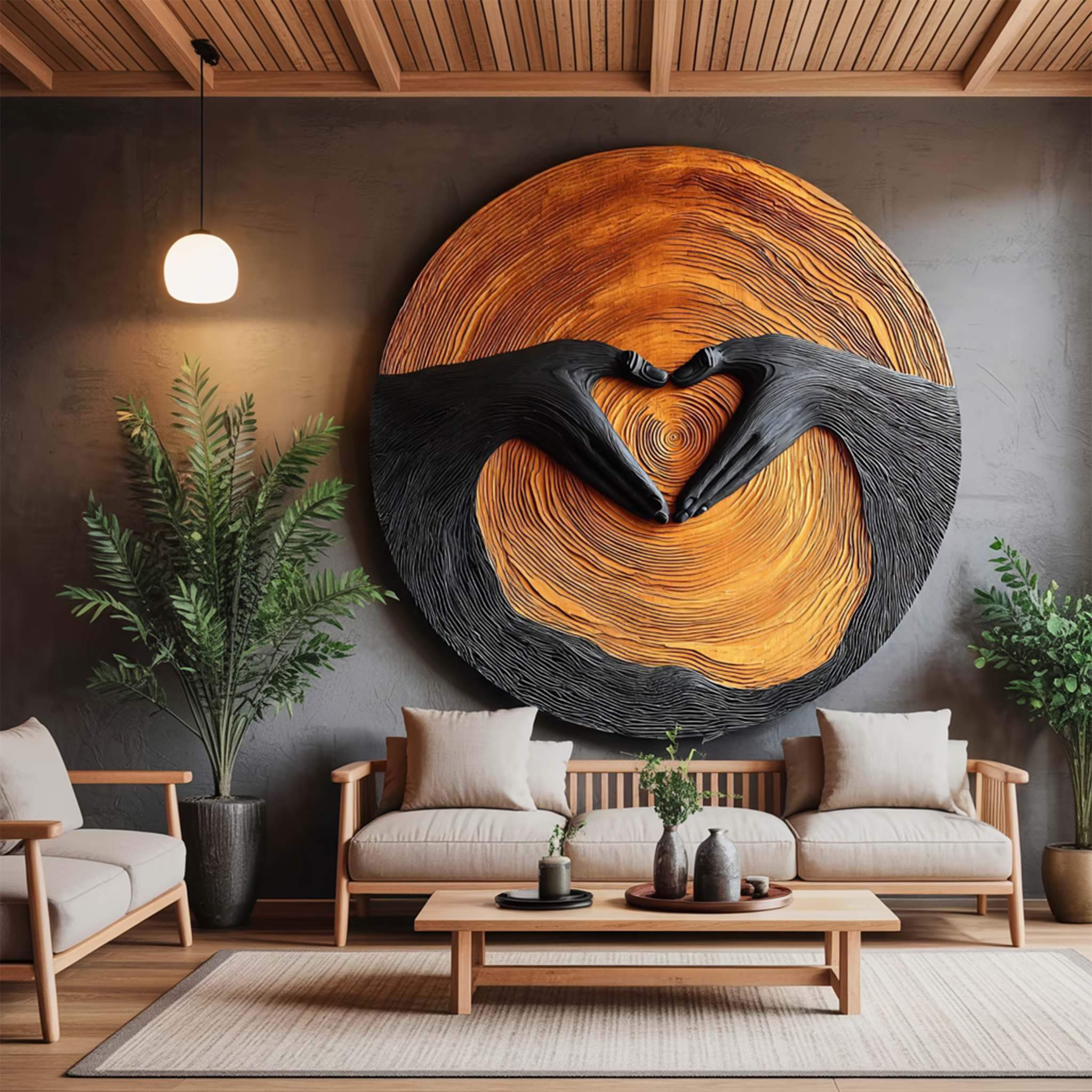 Mid Century Solid Wood 3D Sculpture For Living Room Decoration