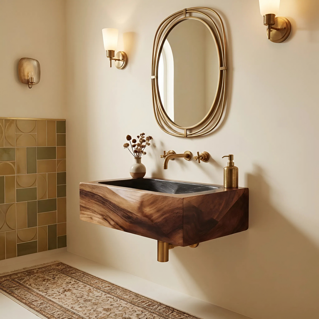 Handcrafted Wall Mounted Wooden Bathroom Sink For Bathroom Decor