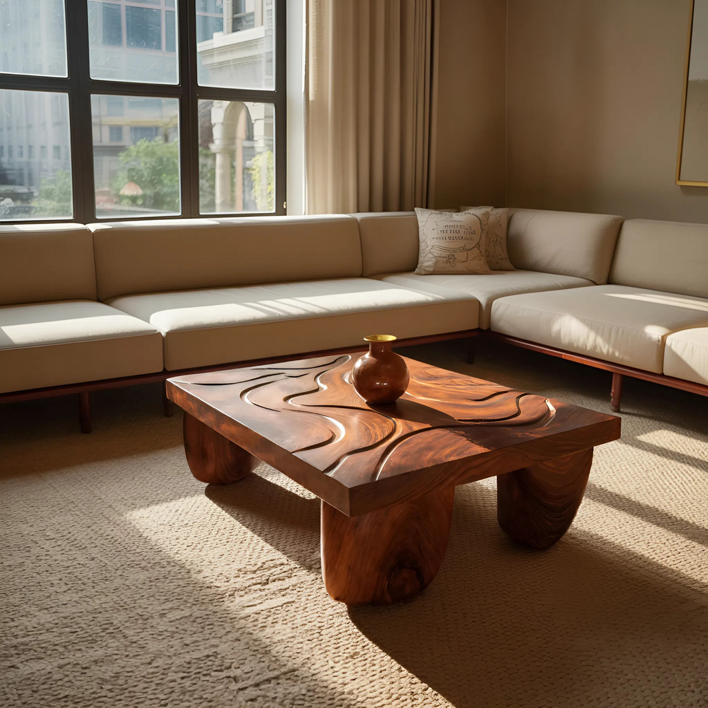 Mid Century Solid Wood Irregular Coffee Table For Entryway