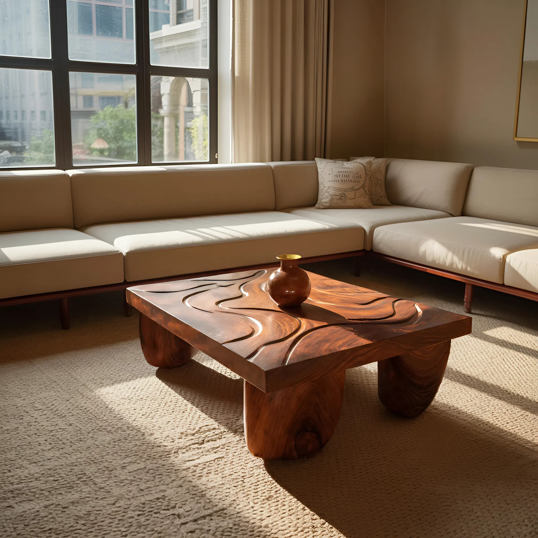 Mid Century Solid Wood Irregular Coffee Table For Entryway