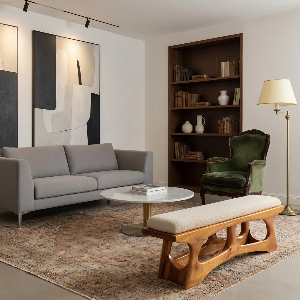 Handcrafted Curved Wood Bench For Furniture Styling