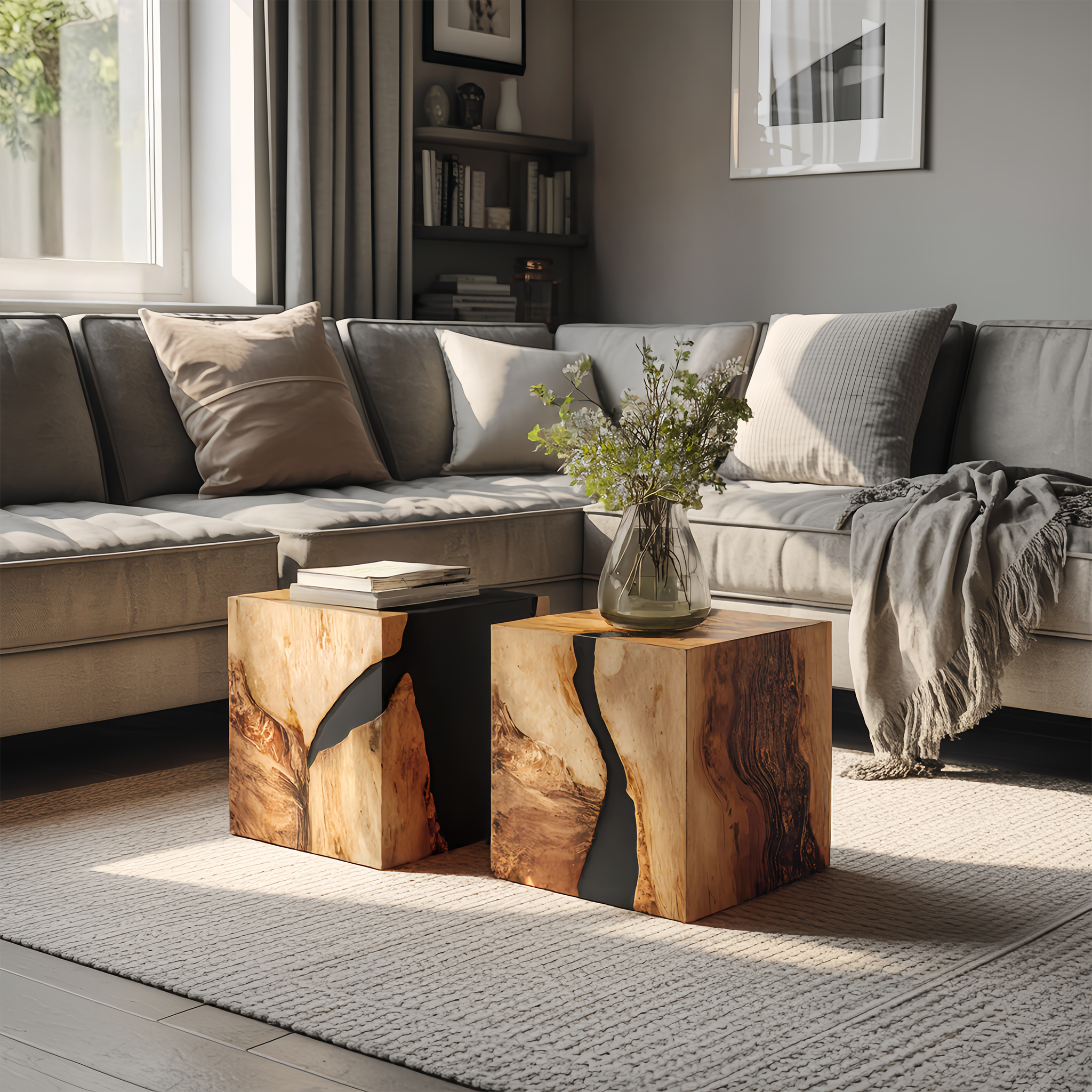 Modern Wooden Cube Coffee Table For Entryway Spaces