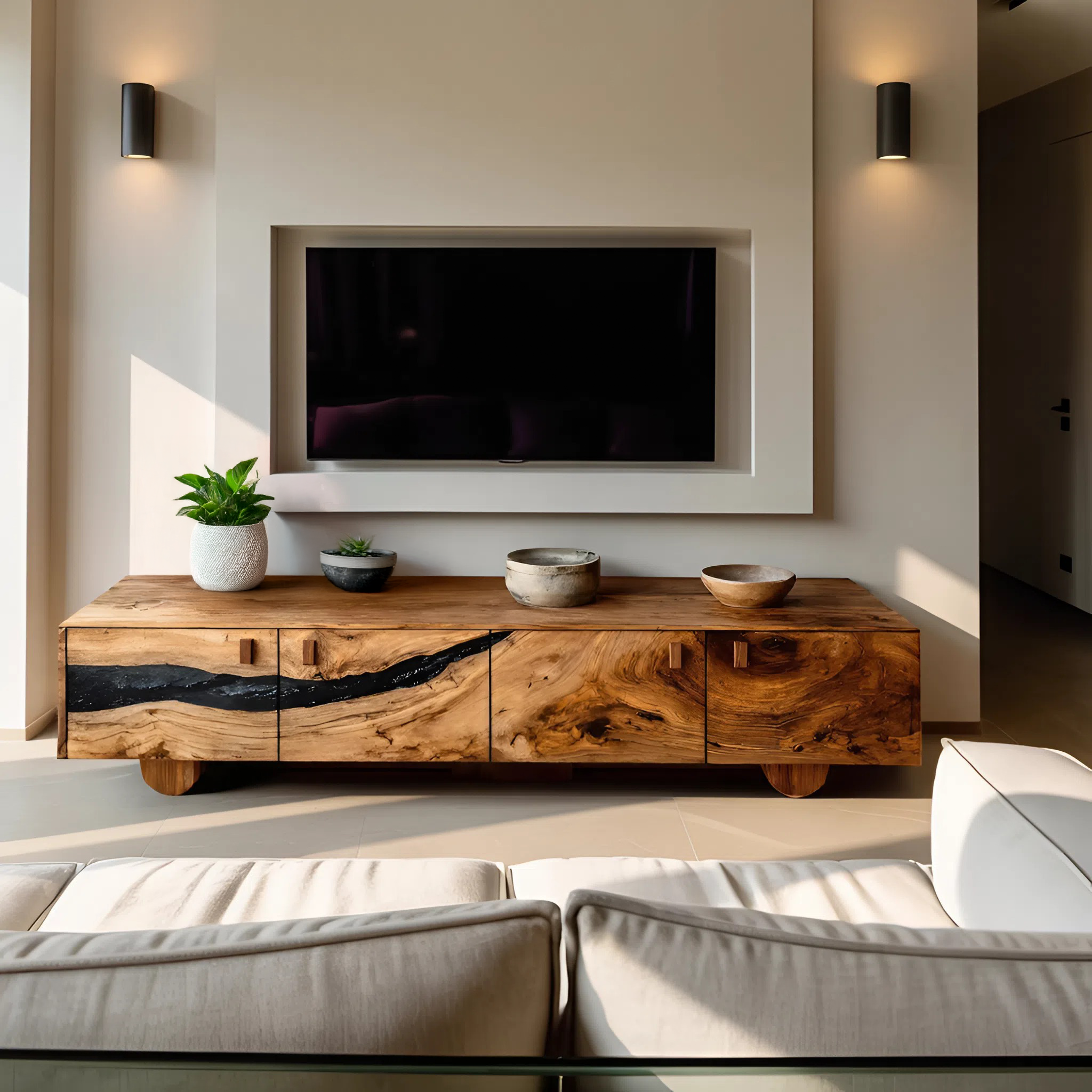 Farmhouse Live Edge TV Cabinet For Rustic Bedroom Decor