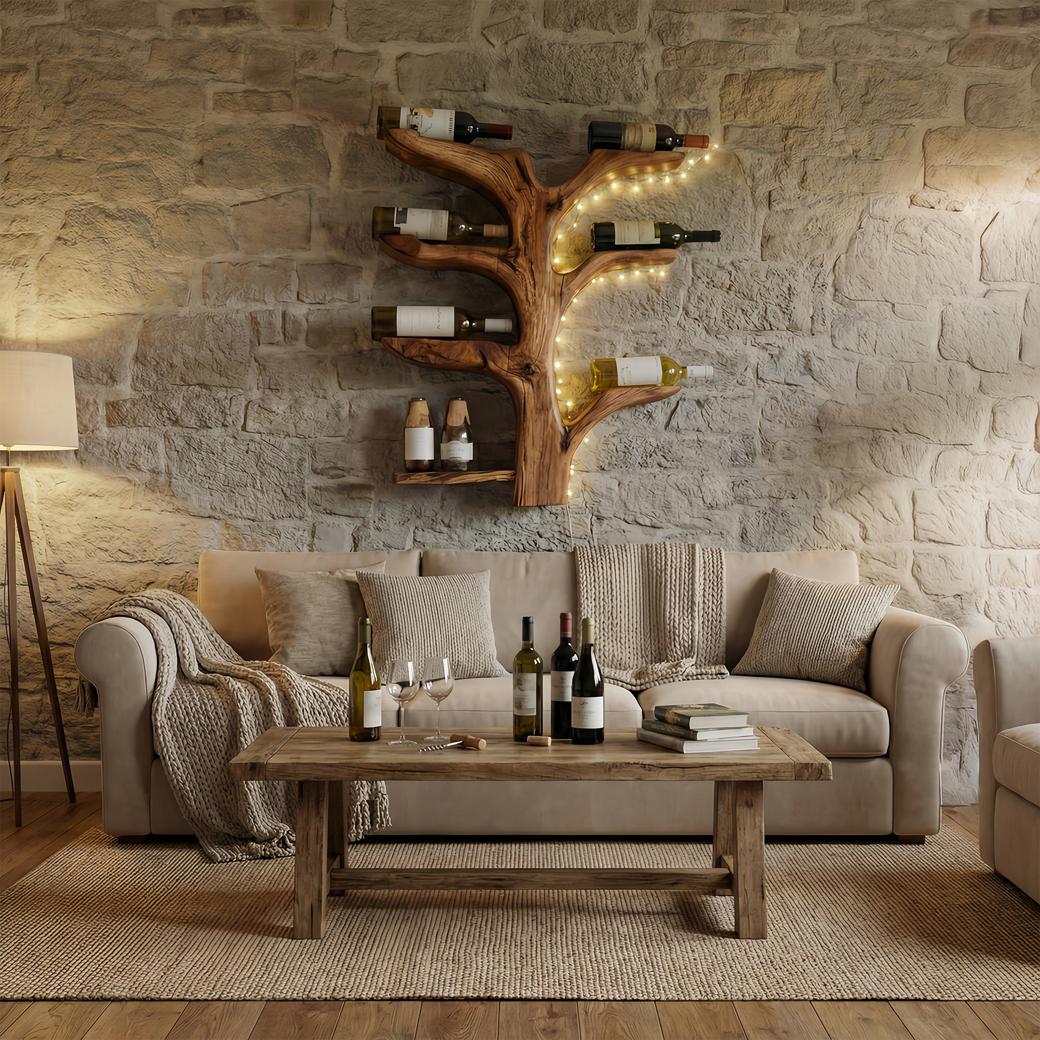 Organic Tree Style Wall Wine Bottle Holder For Kitchen Decor