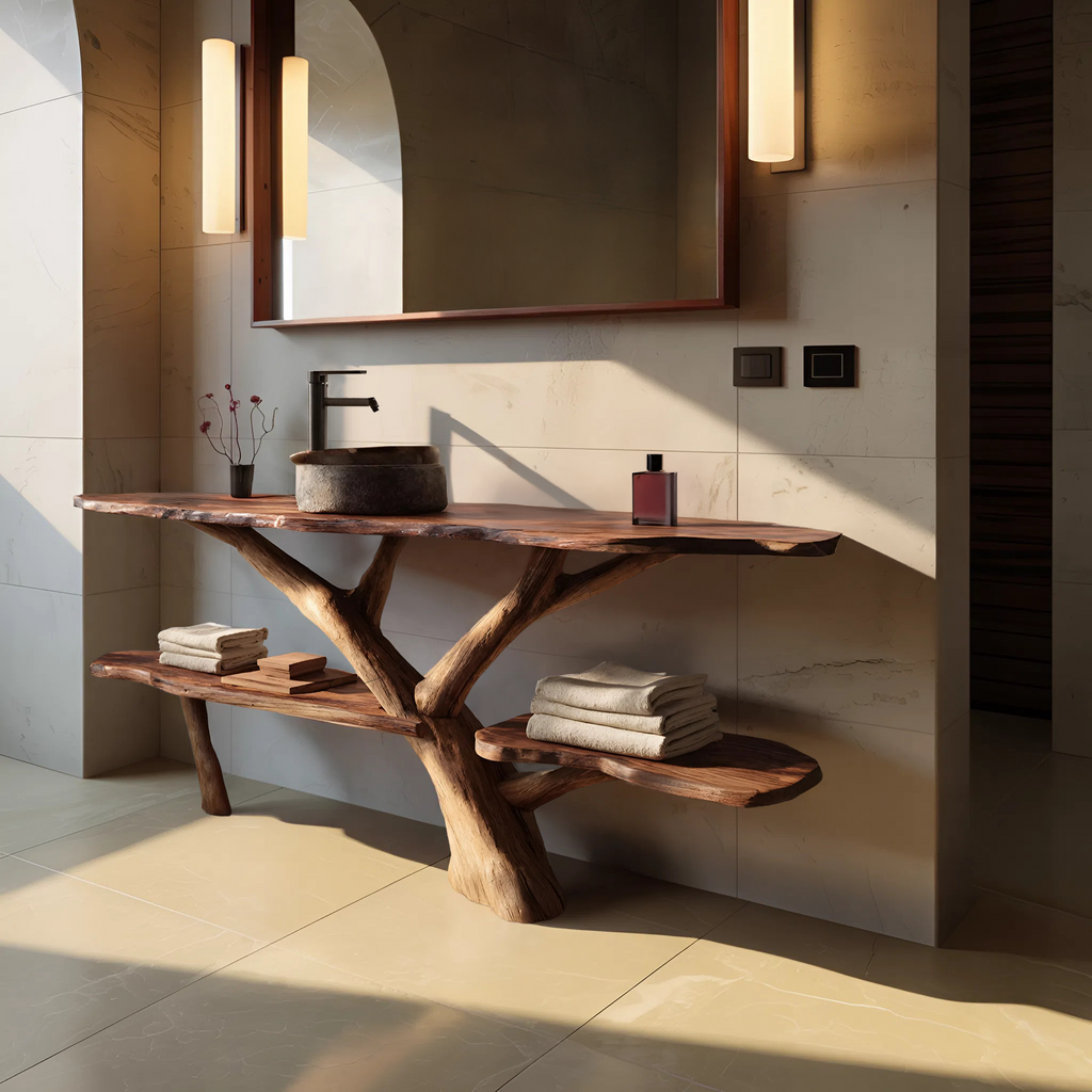 Modern Wooden Live Edge Bathroom Vanity For Minimalist Bathroom Design