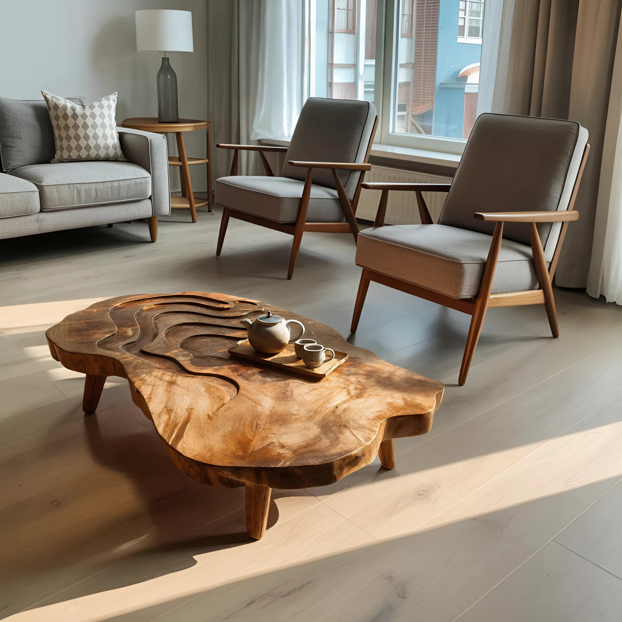 Mid Century Wooden Abstract Coffee Table For Living Room