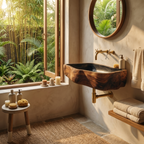 Mid Century Wooden Wall Mounted Bathroom Sink For Elegant Bathroom Design