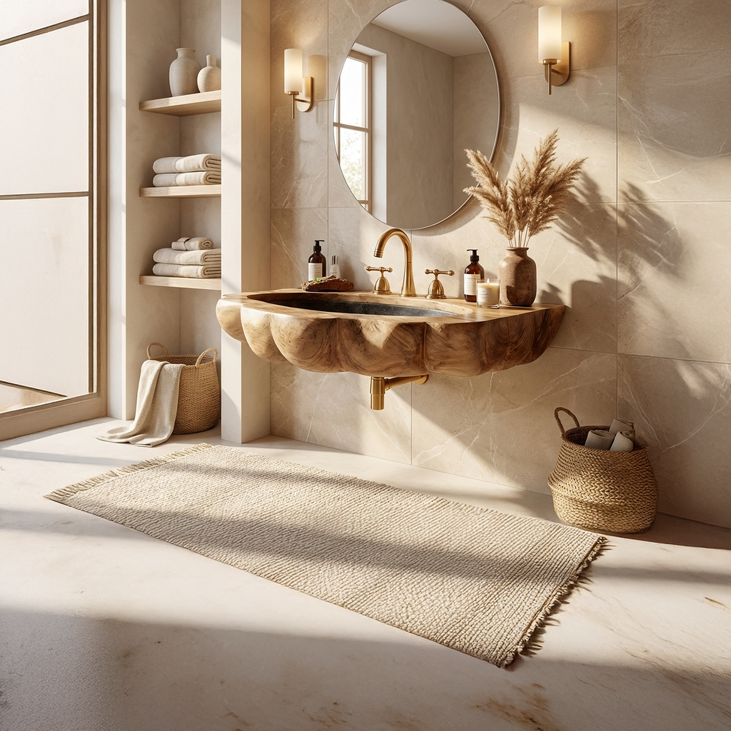 Handcrafted Wall Mounted Wooden Bathroom Sink For Premium Bathroom Design