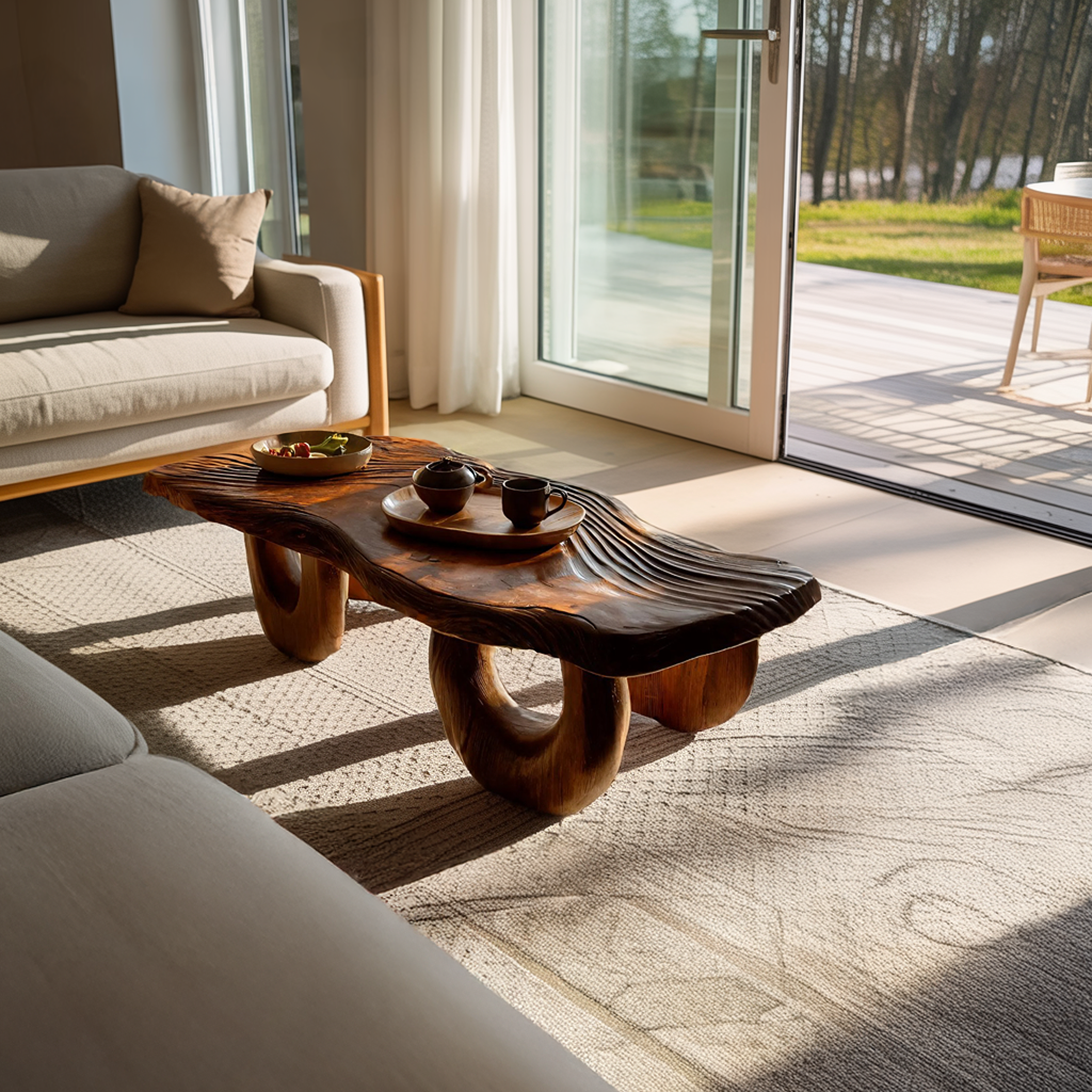 Mid Century Wooden Live Edge Coffee Table For Living Room