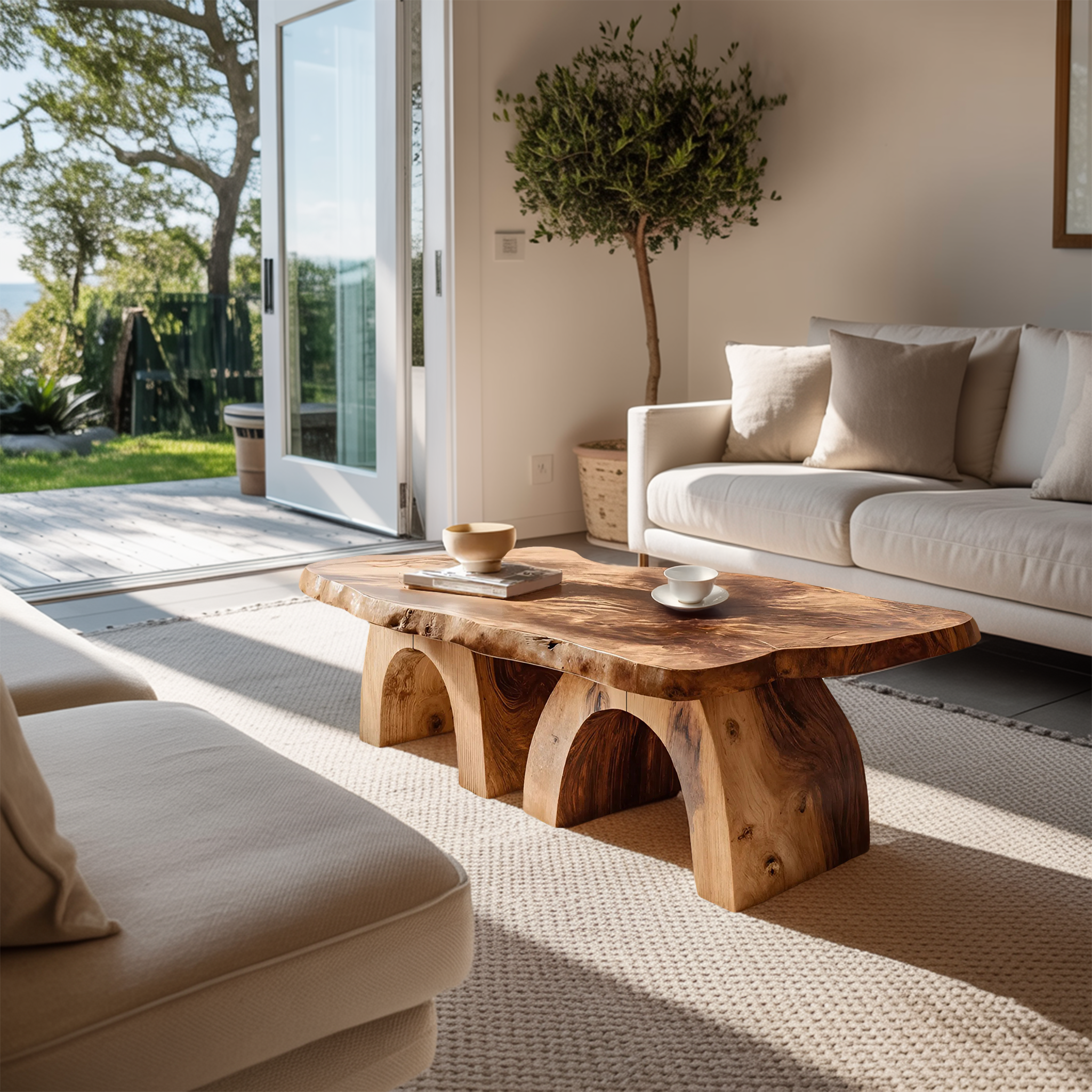 Farmhouse Handcrafted Wooden Live Edge Coffee Table For Decor