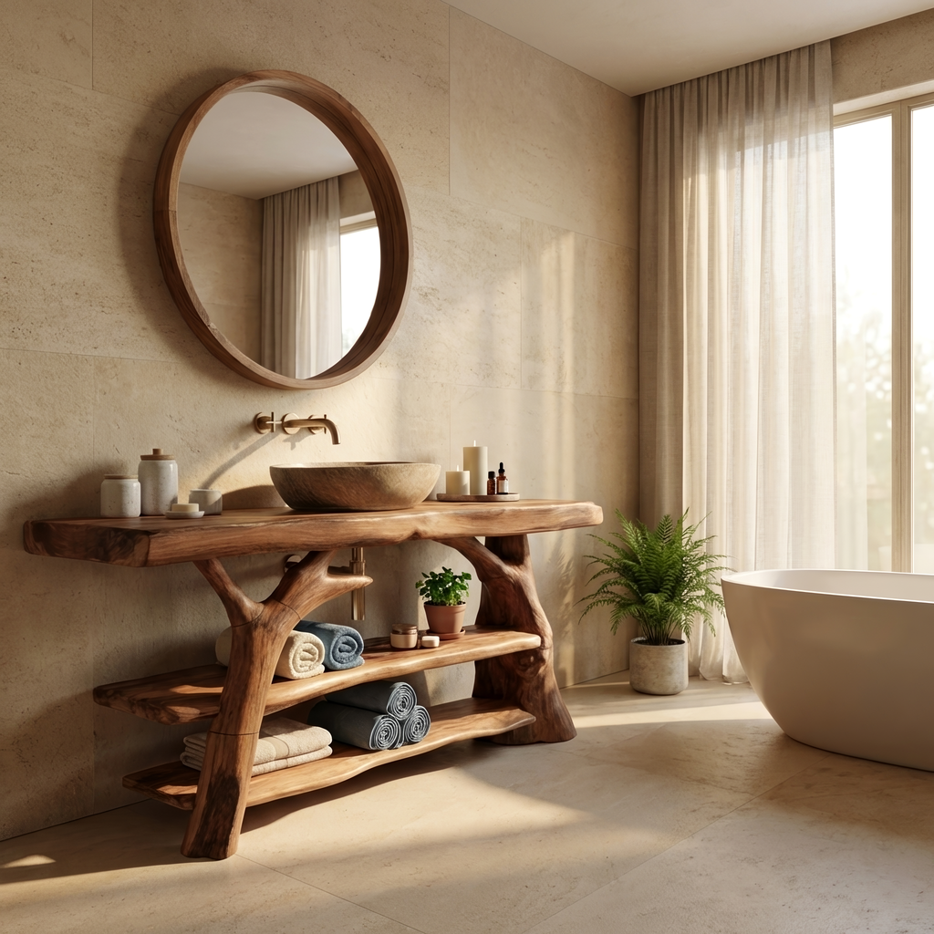 Handcrafted Live Edge Bathroom Vanity Solid Wood Sink For Modern Bathroom