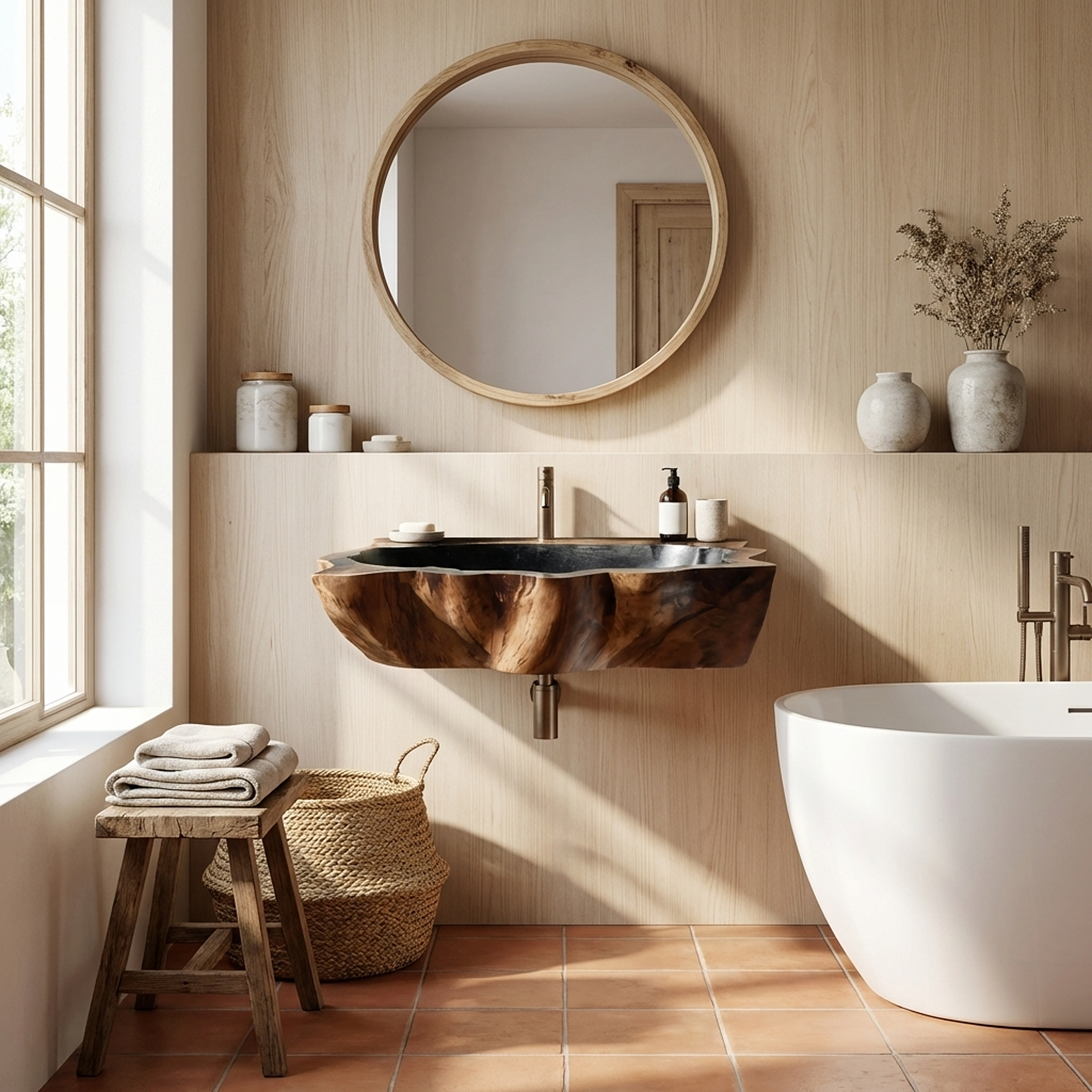 Farmhouse Wall Mounted Wooden Bathroom Sink For Vintage Bathroom Decor
