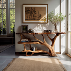 Farmhouse Wooden Live Edge Console Table For Country Living Room Decor