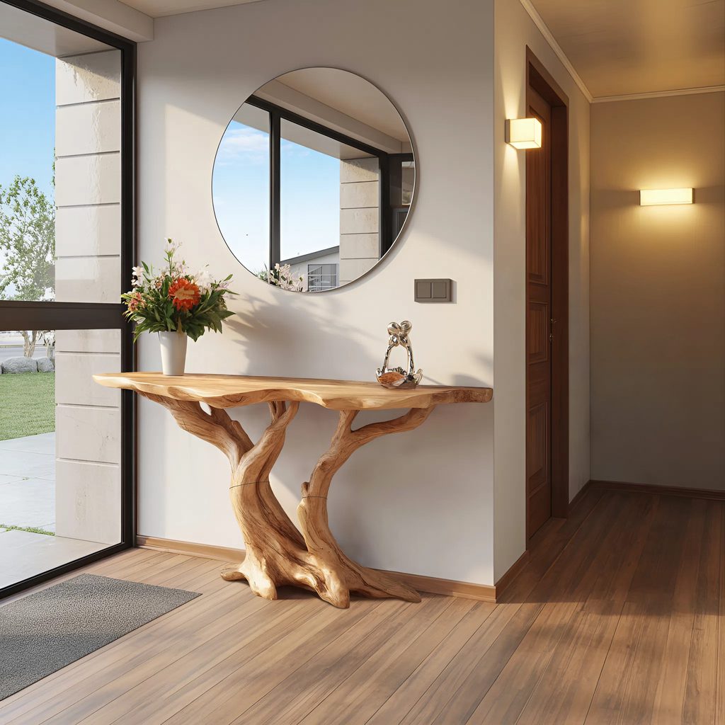 Modern Handcrafted Wooden Live Edge Console Table For Bedroom Decor