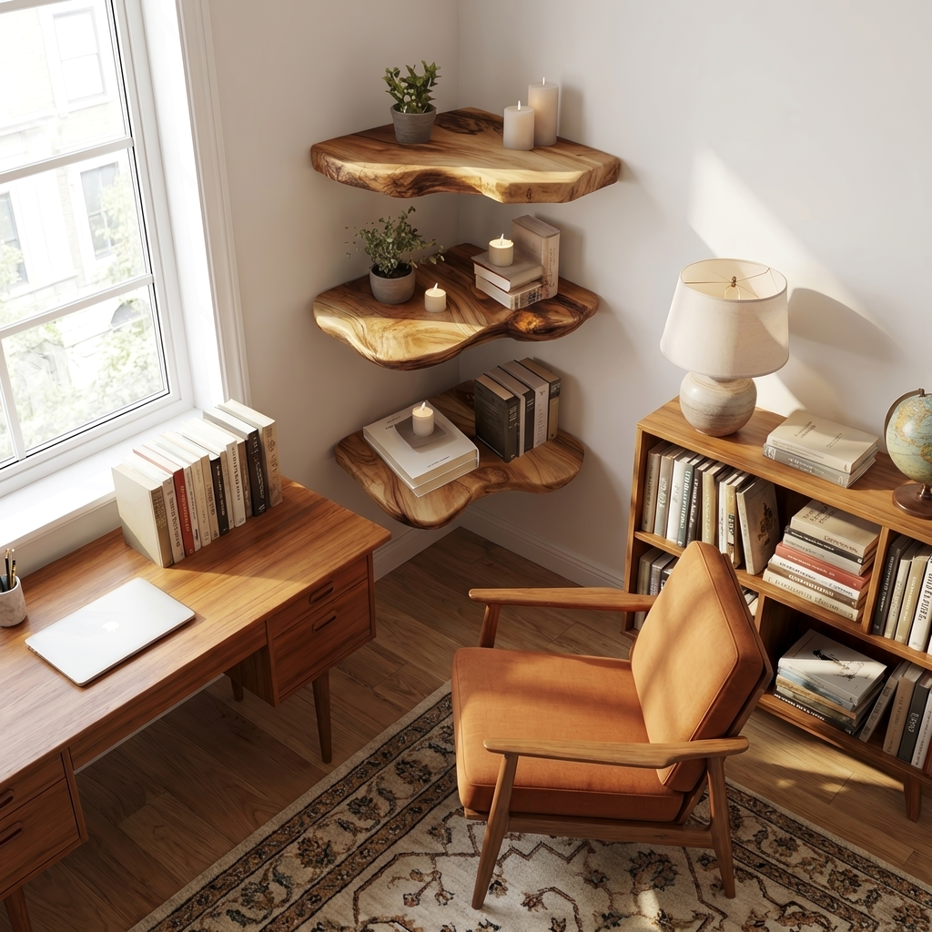 Modern Solid Wood Corner Shelf For Entryway Design And Display