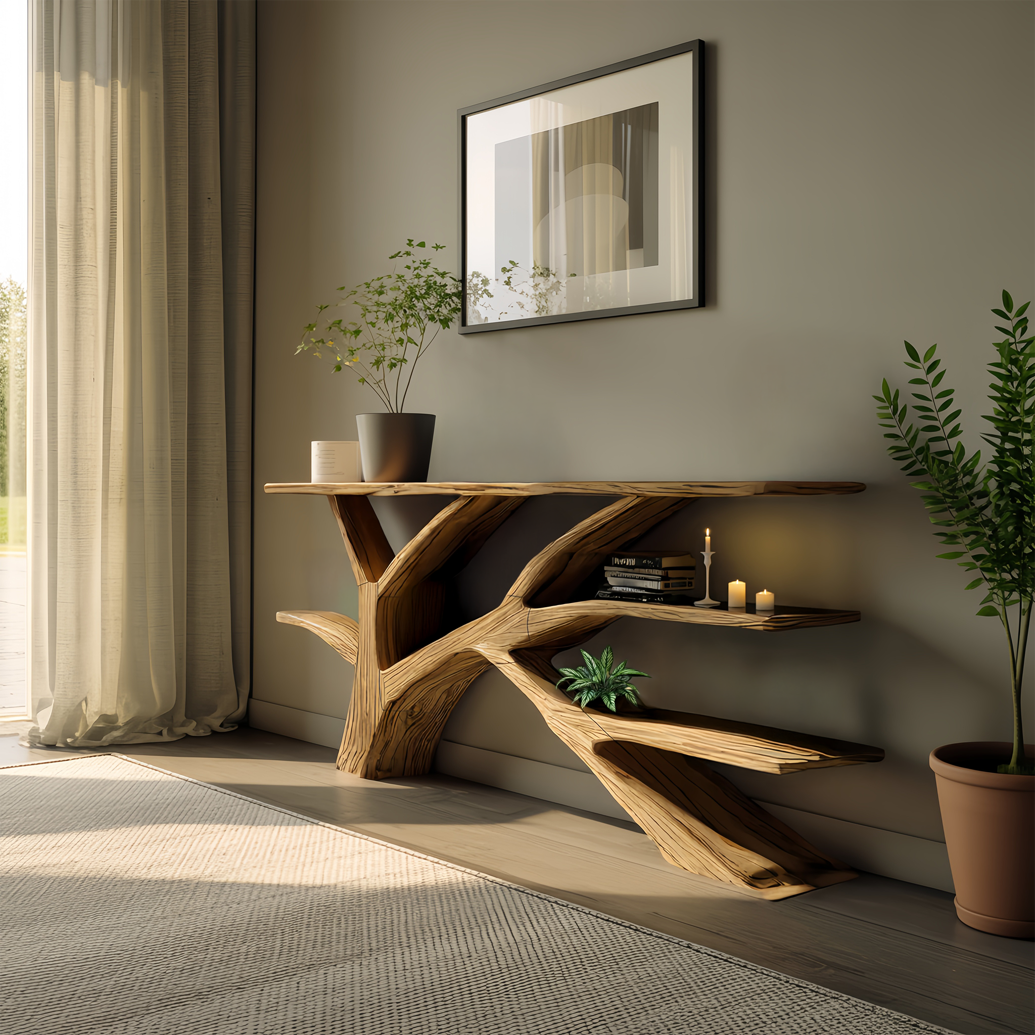 Farmhouse Wooden Live Edge Console Table For Rustic Furniture Decor