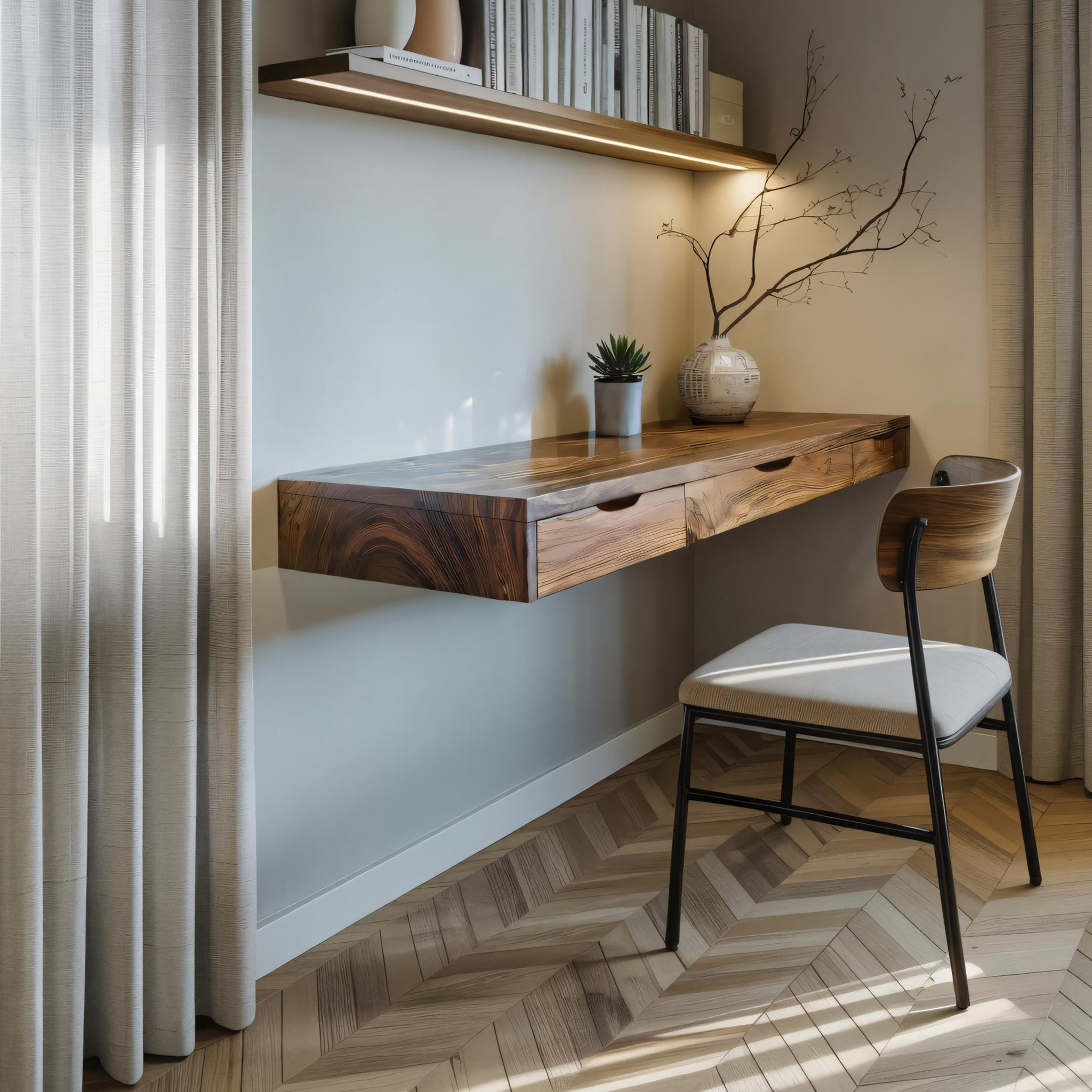 Minimalist Floating Desk With 3 Drawers For Home Office