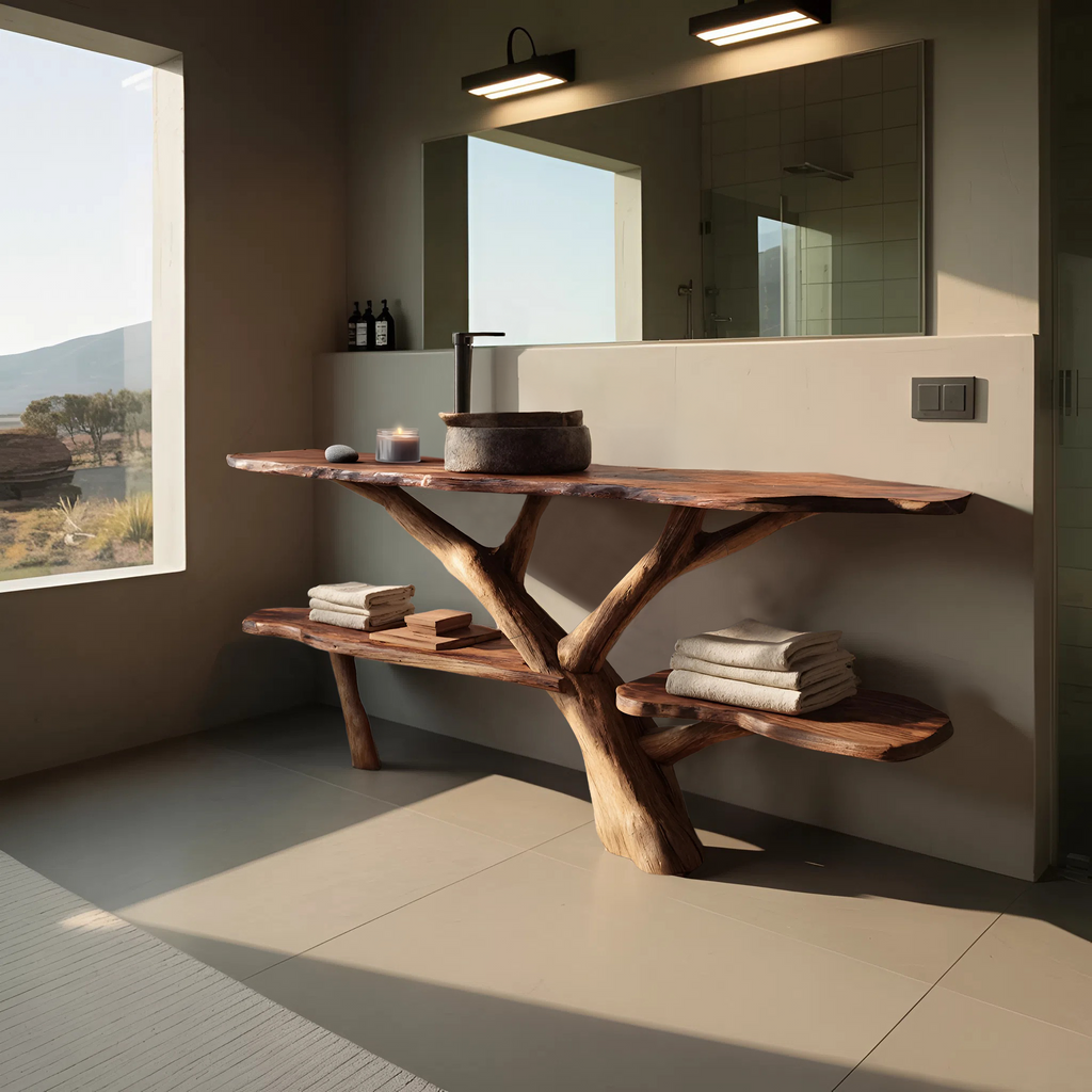 Modern Wooden Live Edge Bathroom Vanity For Minimalist Bathroom Design