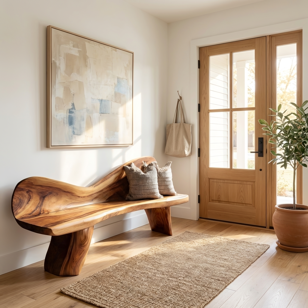 Rustic Solid Wood Bench For Entryway And Foyer Decor