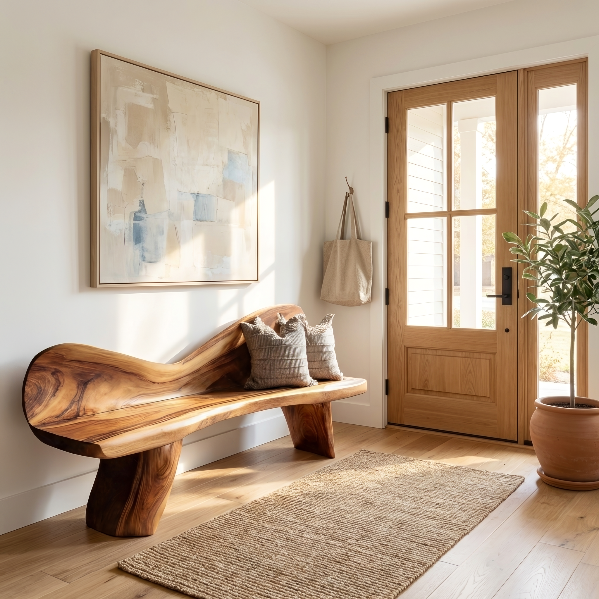 Rustic Solid Wood Bench For Entryway And Foyer Decor