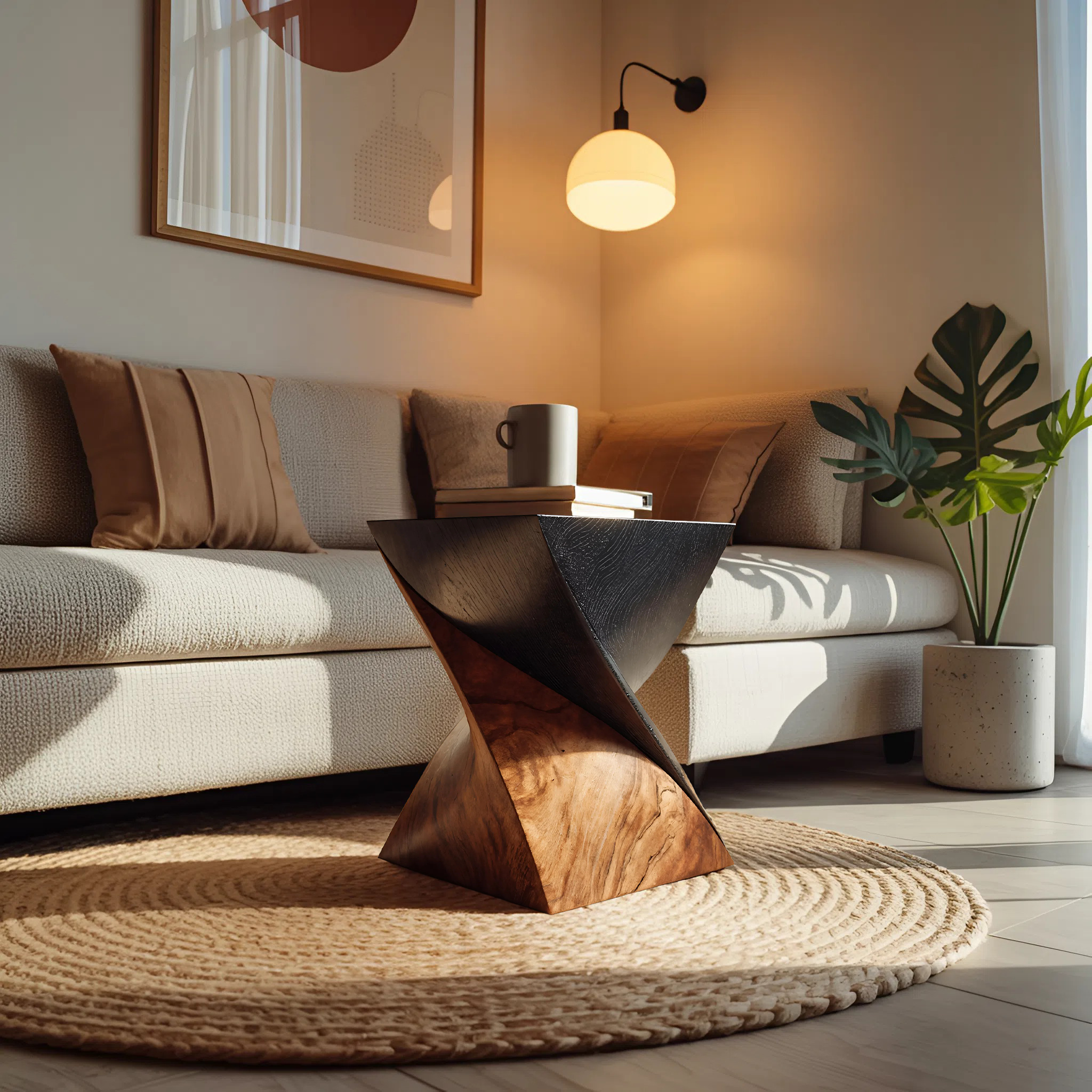 Handcrafted Wooden Side Table For Living Room Art Style