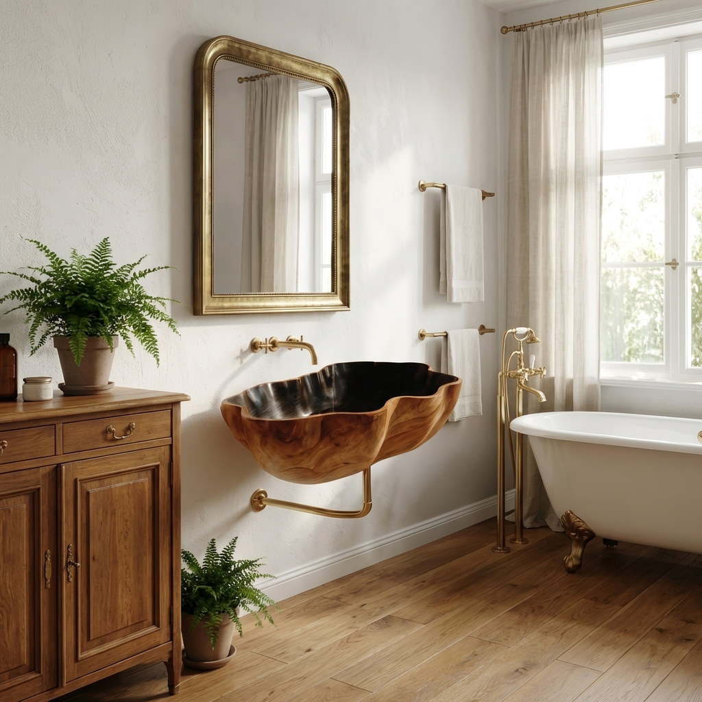 Farmhouse Wooden Wall Mounted Bathroom Sink For Bathroom Furniture Decor