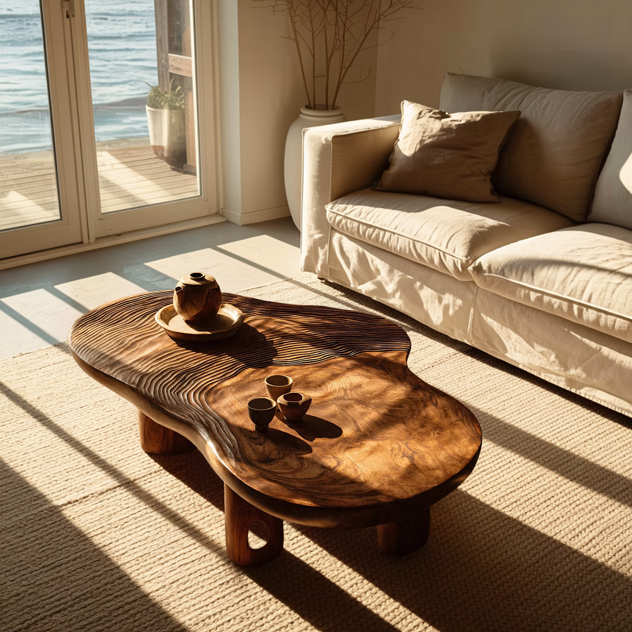 Mid Century Solid Wood Live Edge Coffee Table For Entryway