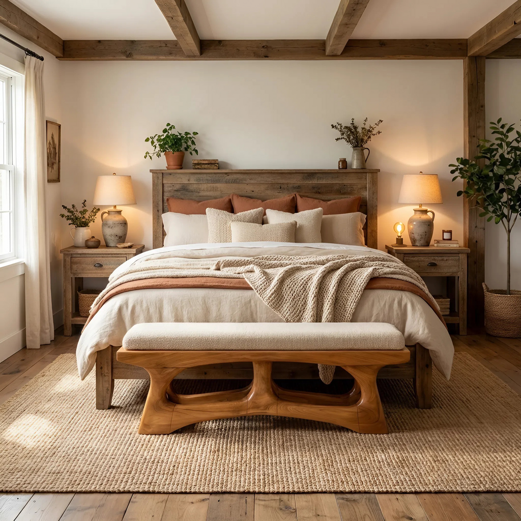 Handcrafted Curved Wood Bench For Furniture Styling