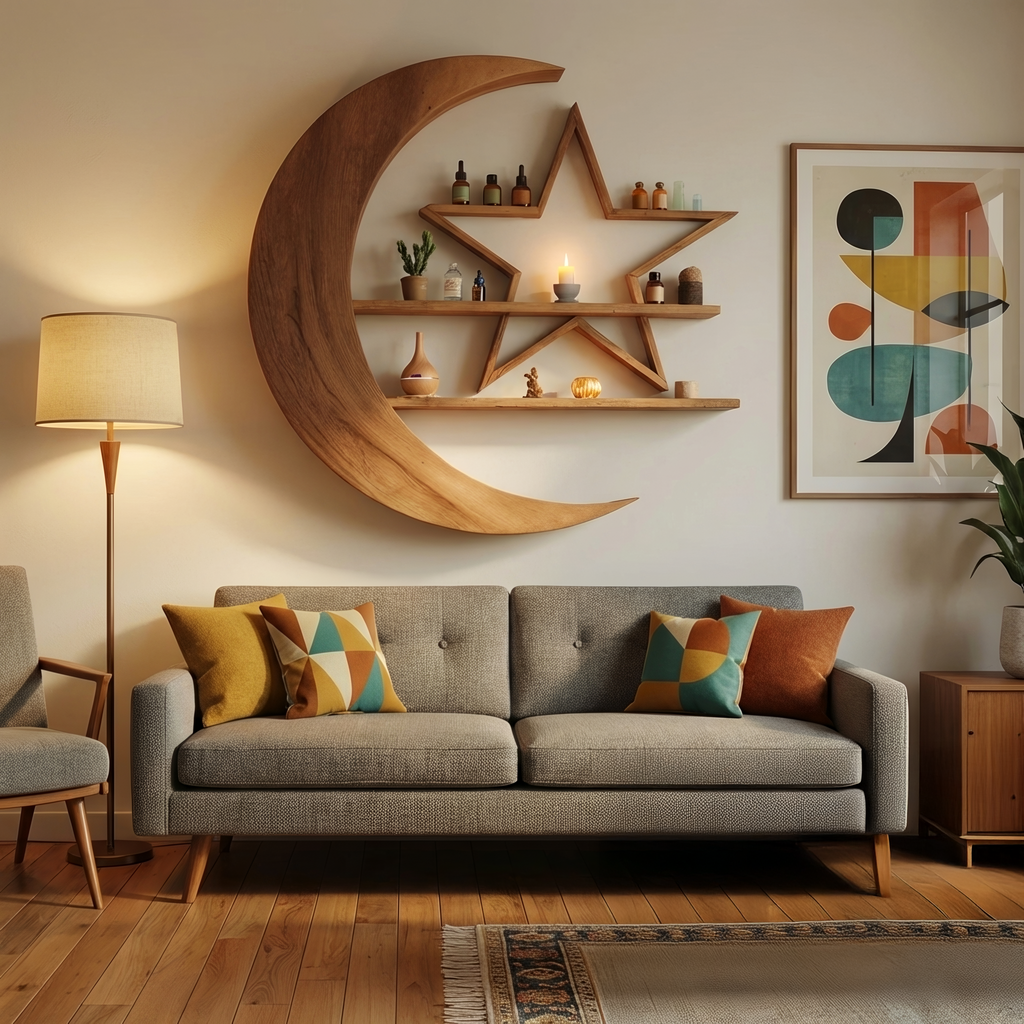 Modern Celestial Wall Shelf For Living Room Accent