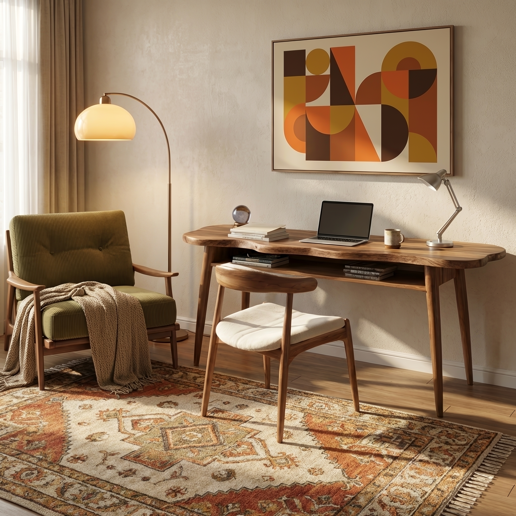 Mid Century Wooden Live Edge Desk For Modern Home Office Decor