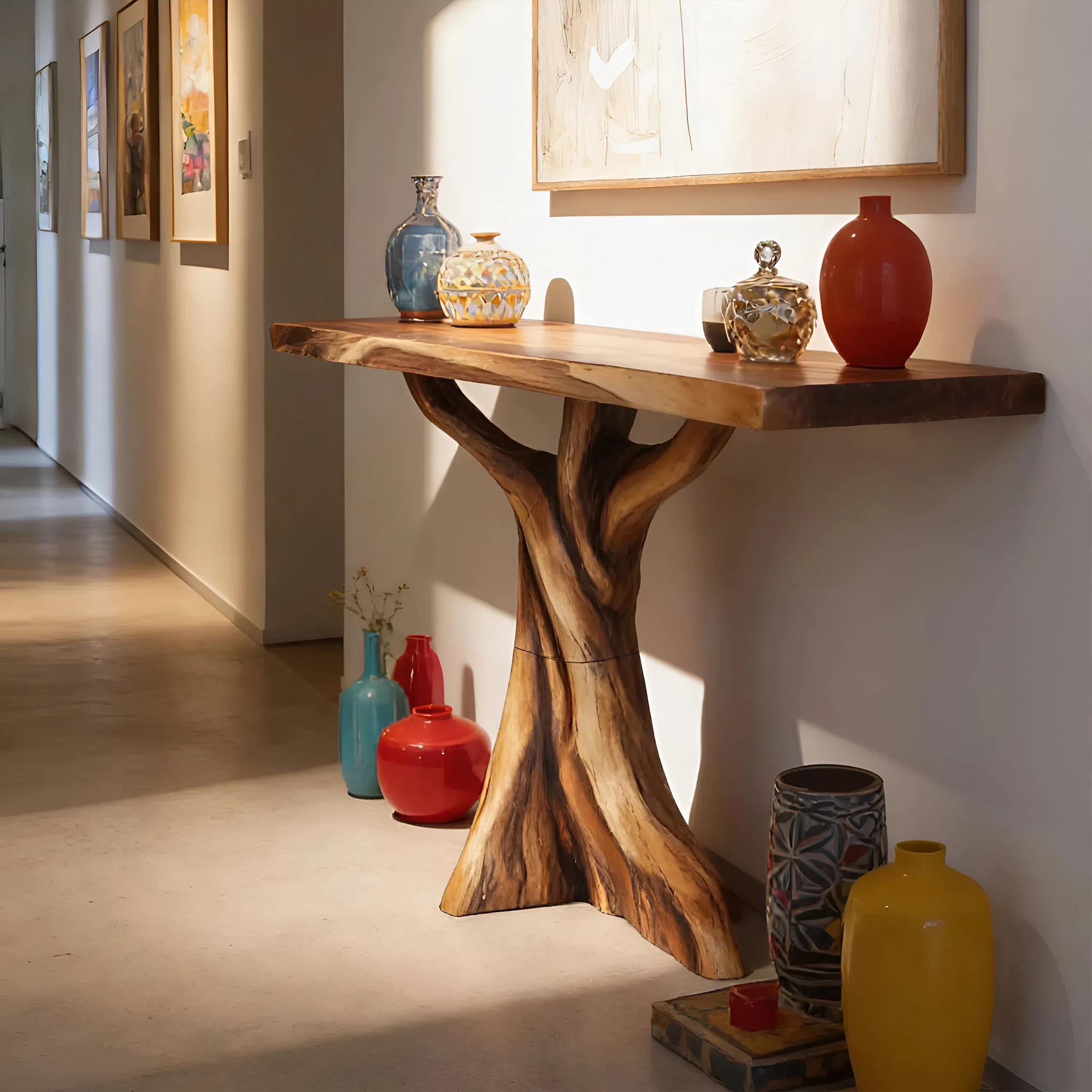 Farmhouse Solid Wood Console Table Organic Sculptural For Bedroom Decor
