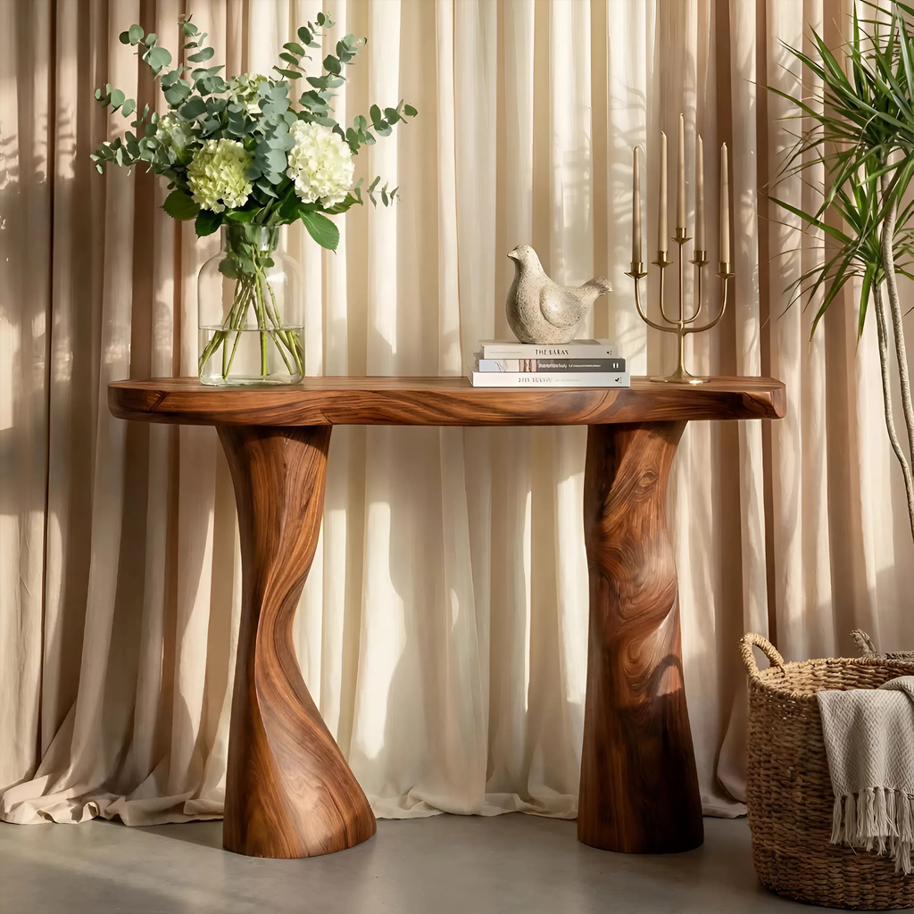 Modern Solid Wood Console Table Sculptural Live Edge For Furniture Decor