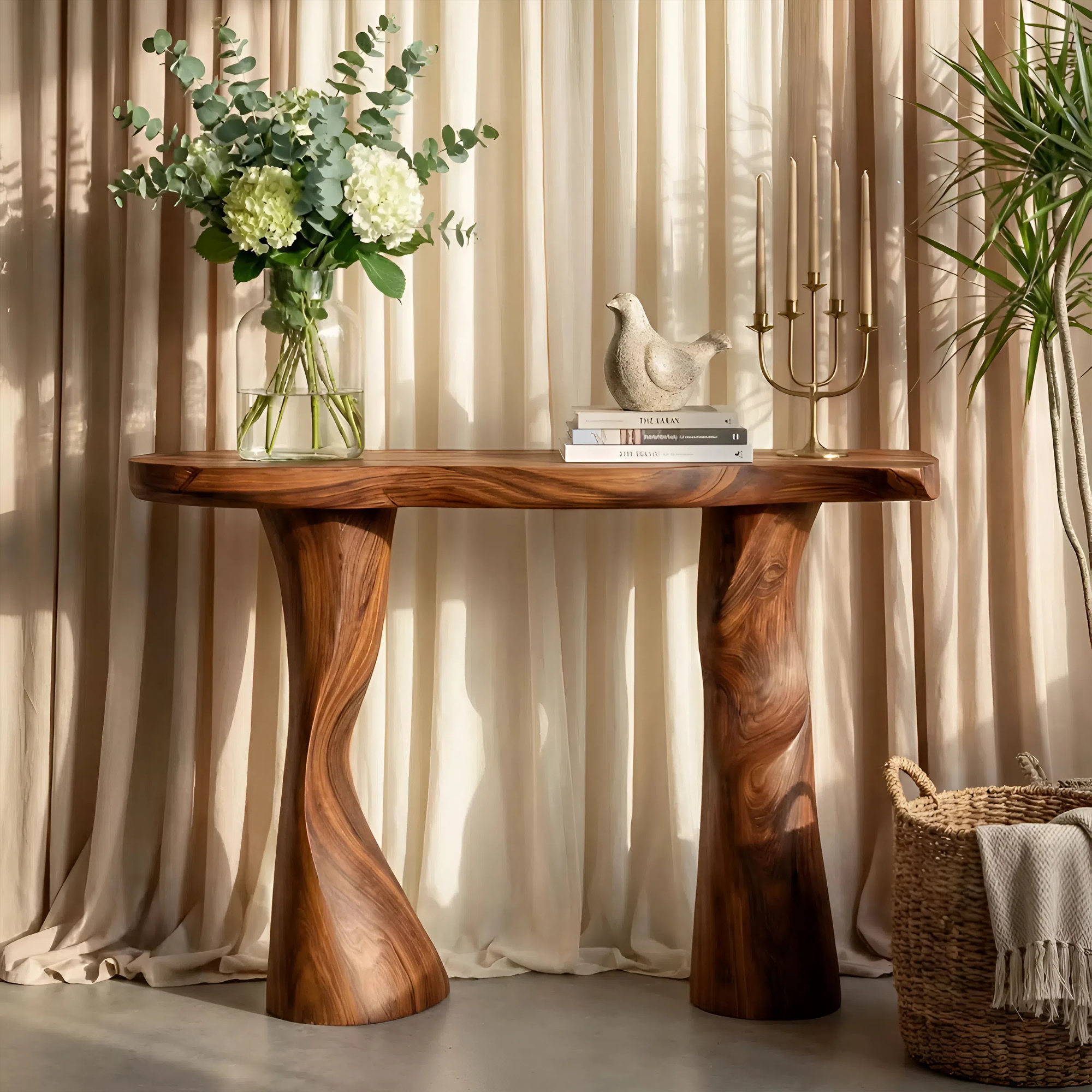 Modern Solid Wood Console Table Sculptural Live Edge For Furniture Decor