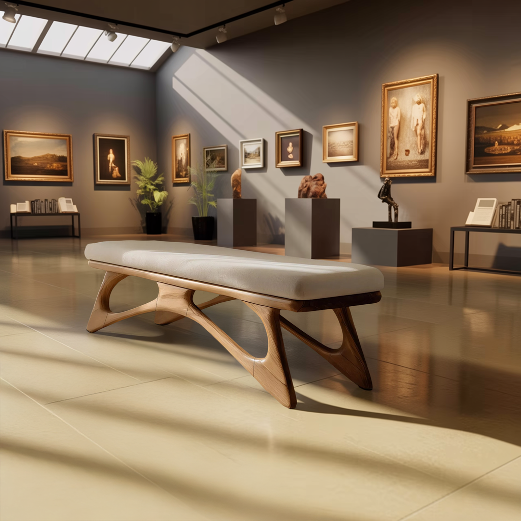 Modern Flowing Wood Bench For Furniture Accent