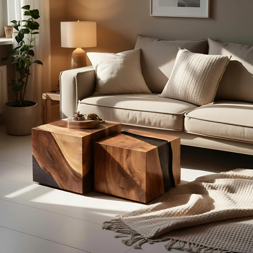Modern Wooden Cube Coffee Table For Minimalist Living Room