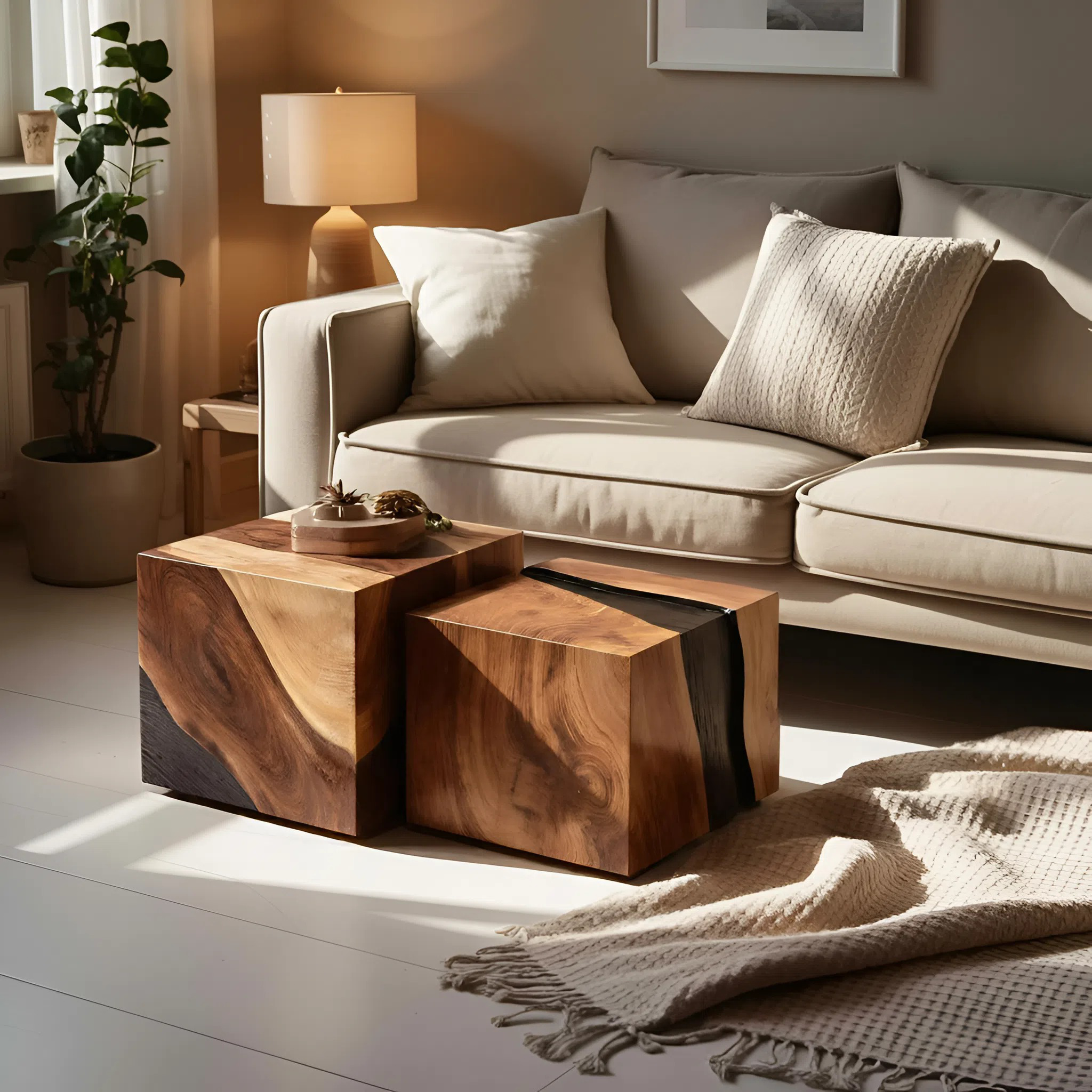 Modern Wooden Cube Coffee Table For Minimalist Living Room