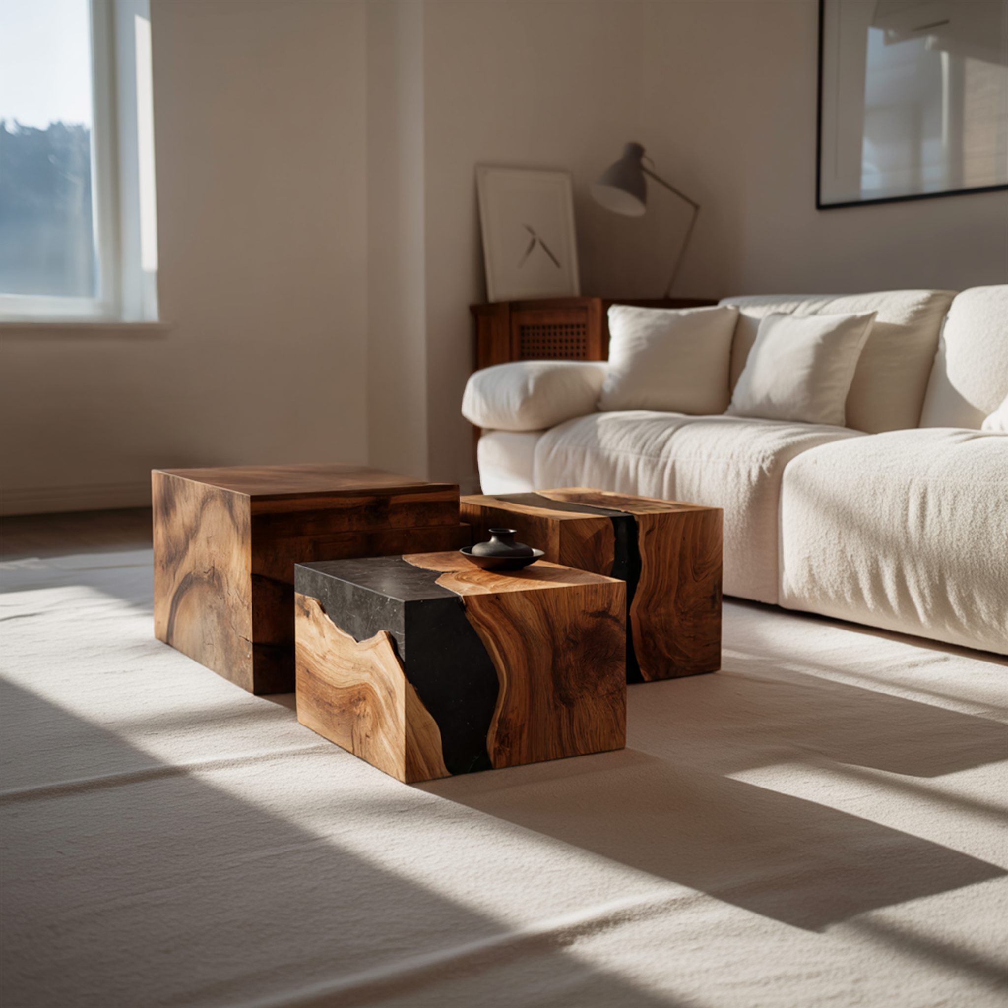 Farmhouse Wooden Cube Coffee Table For Rustic Home Decor