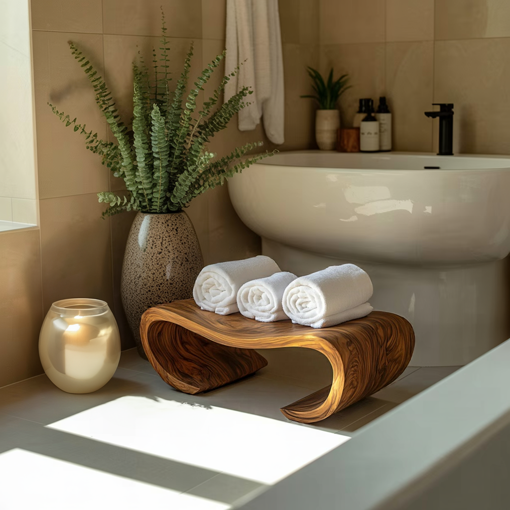 Modern Organic Curved Shower Bench For Spa Or Bathroom