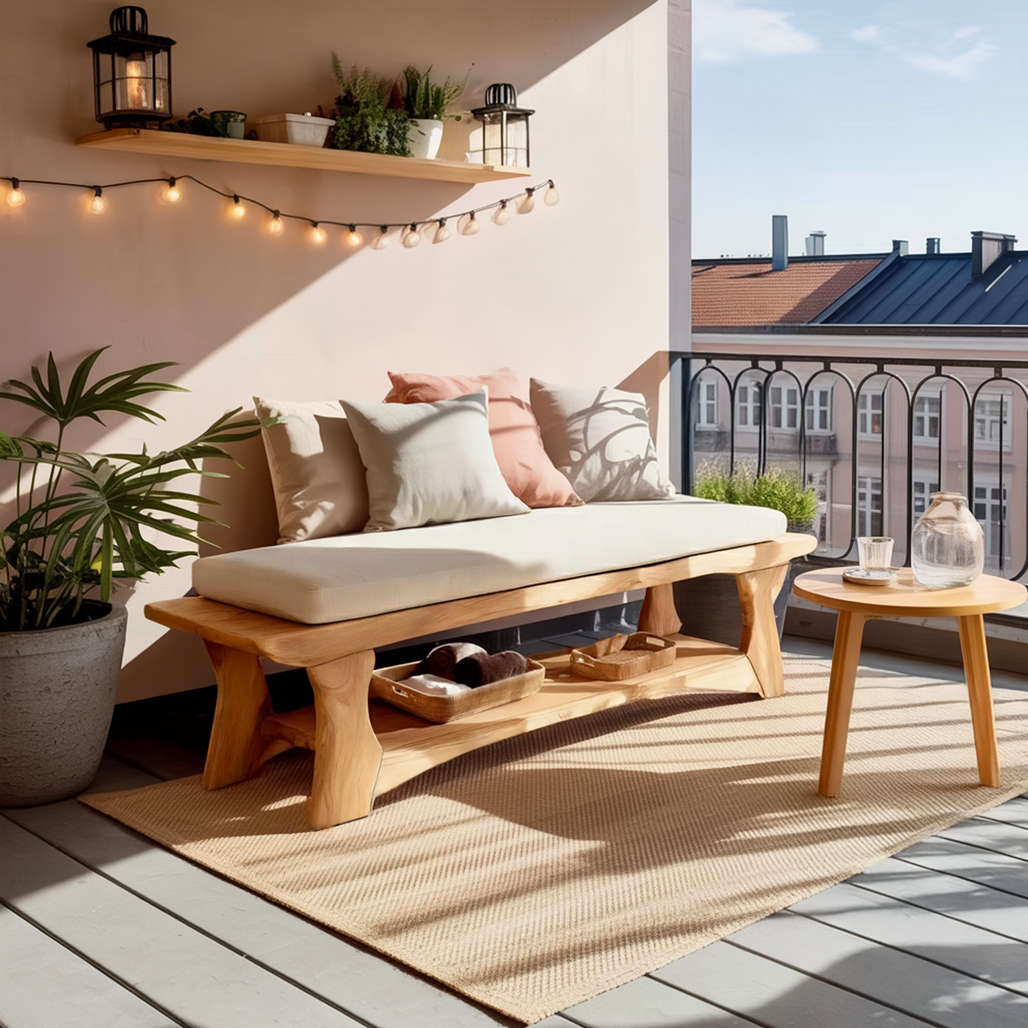 Minimalist Curved Wood Bench For End-of-Bed Design