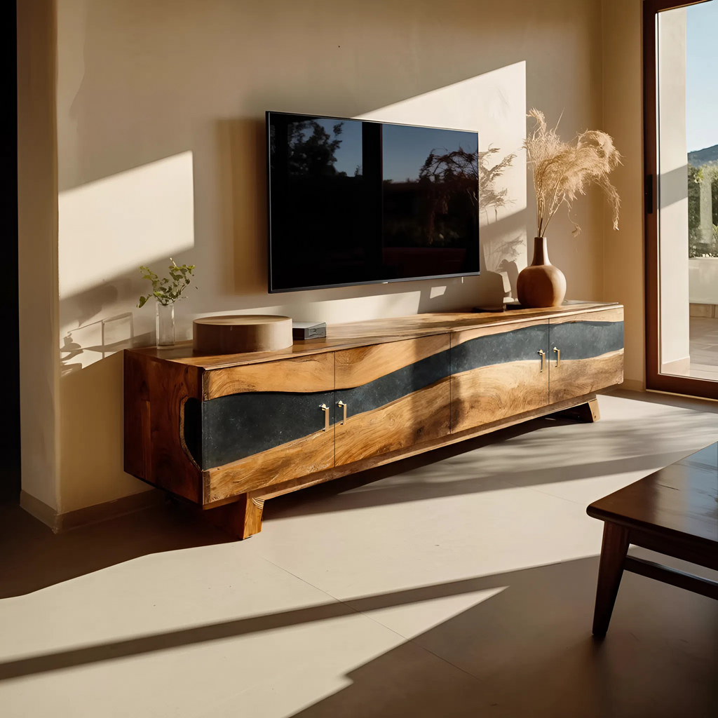 Farmhouse Wooden Live Edge TV Stand For Bedroom Decor