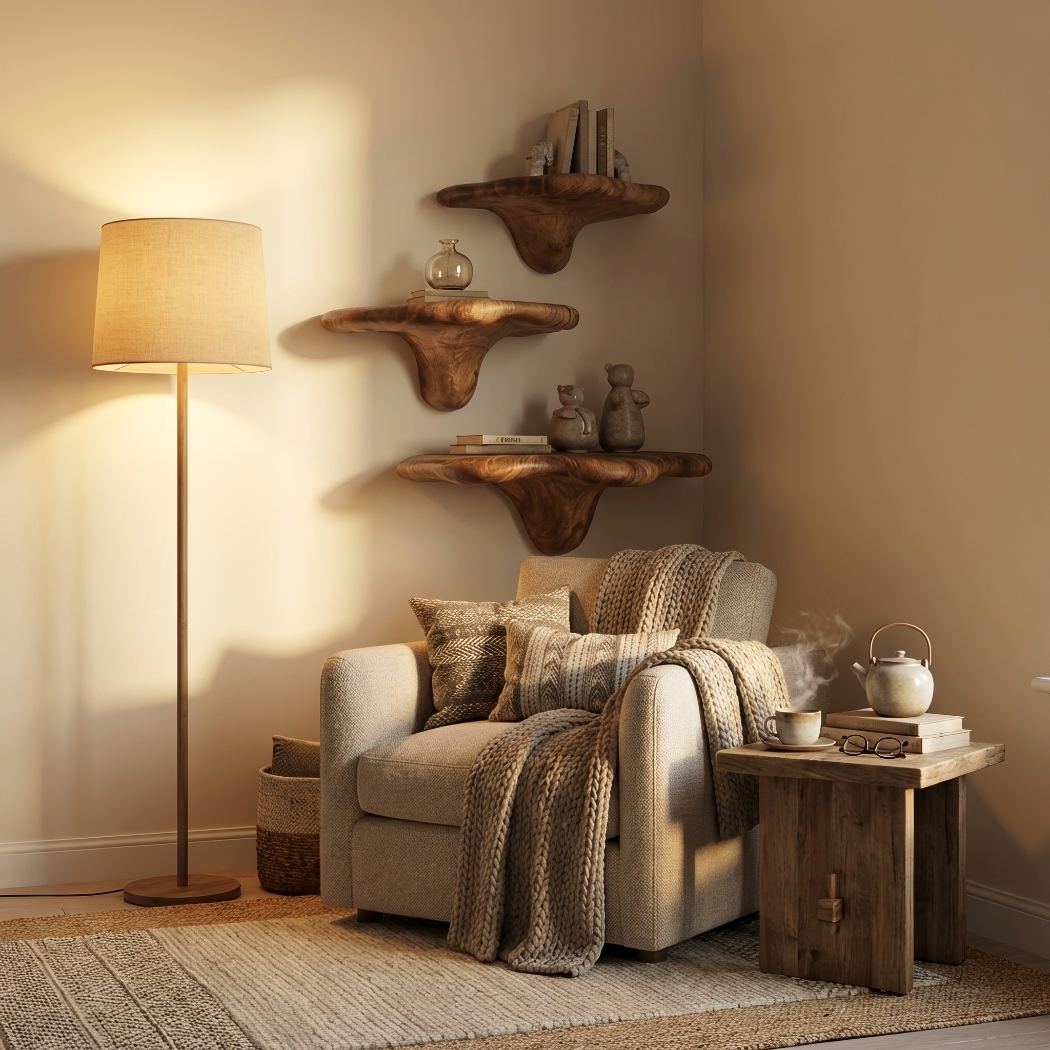 Farmhouse Live Edge Mushroom Shelf For Natural Furniture Decor Style